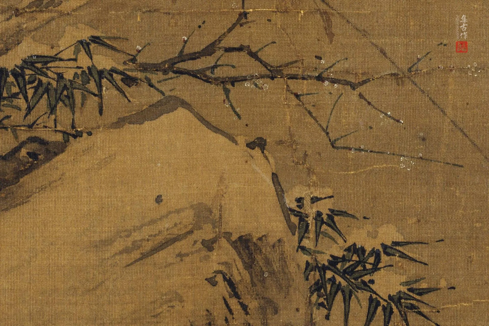 传黄筌《雪竹文禽图》超高清大图局部 (2)