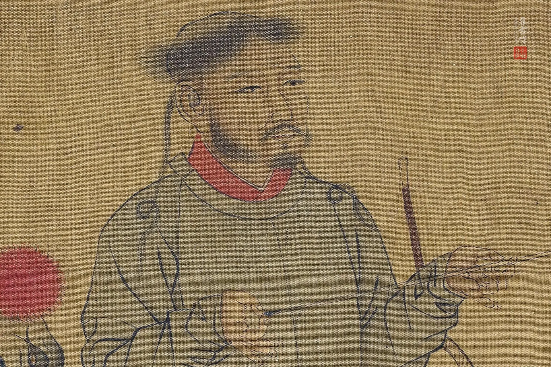 传李赞华鞍马画《射骑图》高清大图局部 (1)