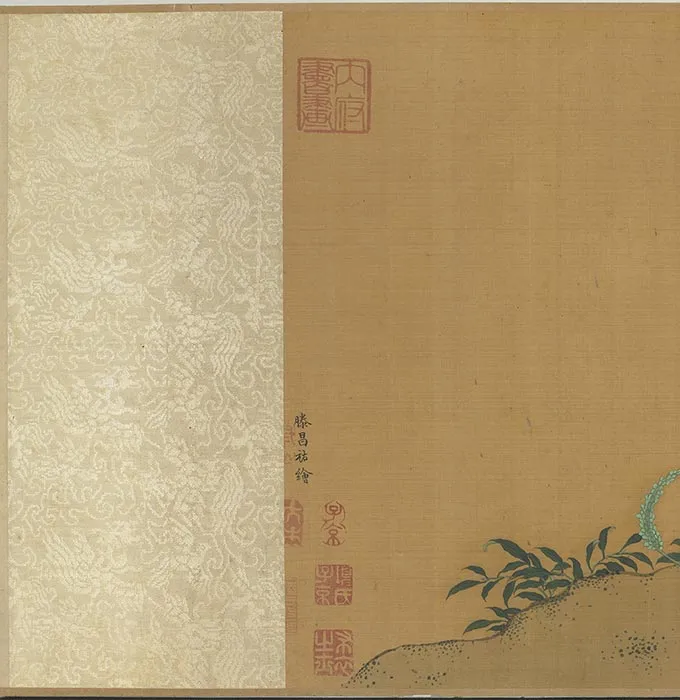 传滕昌祐花卉画《蝶戏长春图》卷_05