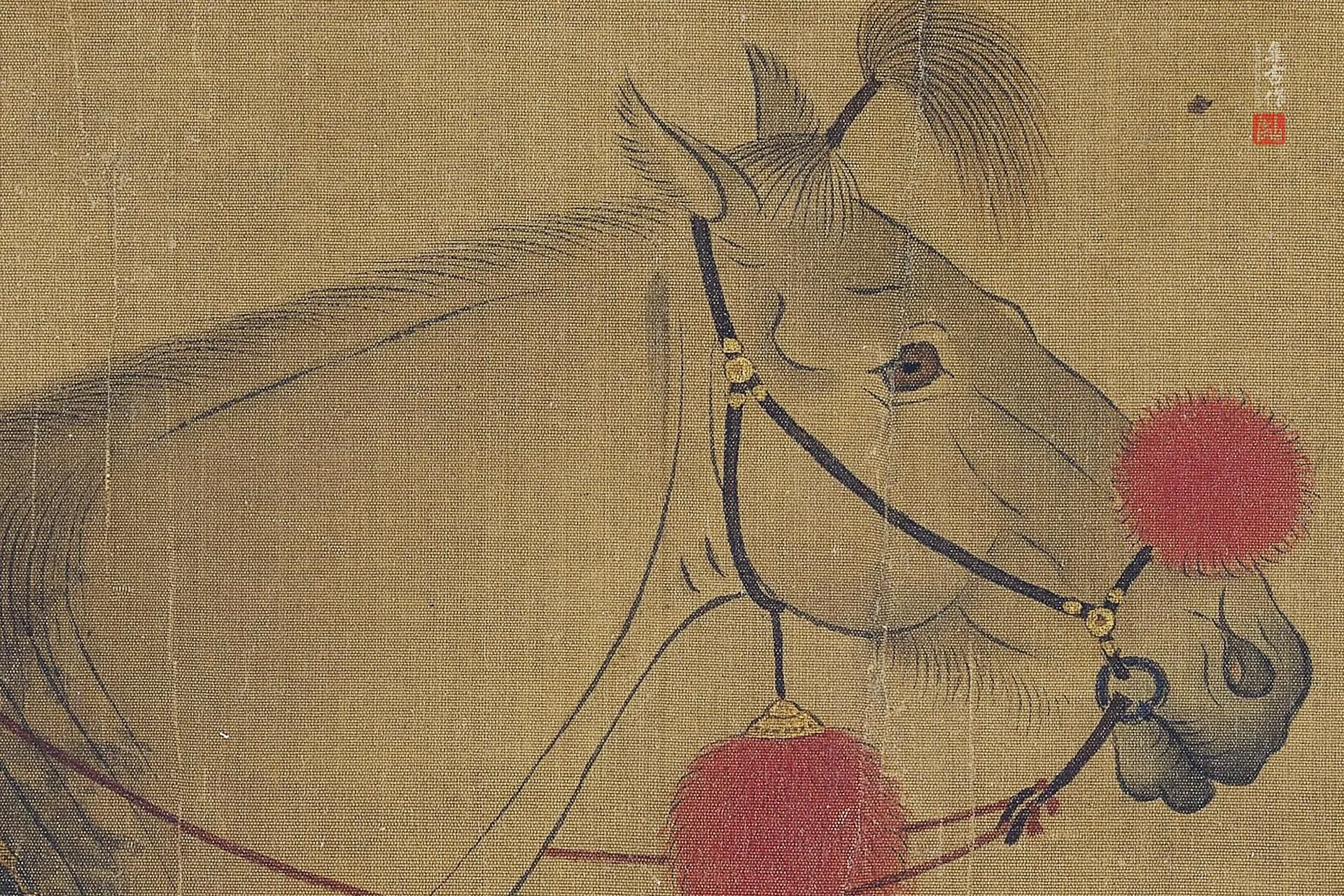 传李赞华鞍马画《射骑图》高清大图局部 (2)