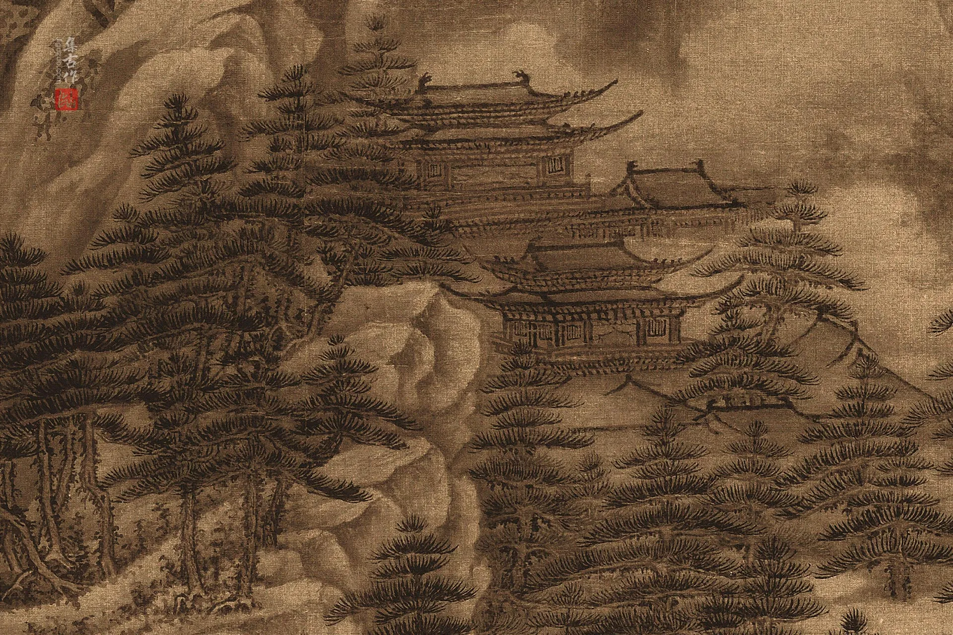 传五代南唐巨然《湖山春晓图》局部 (3)