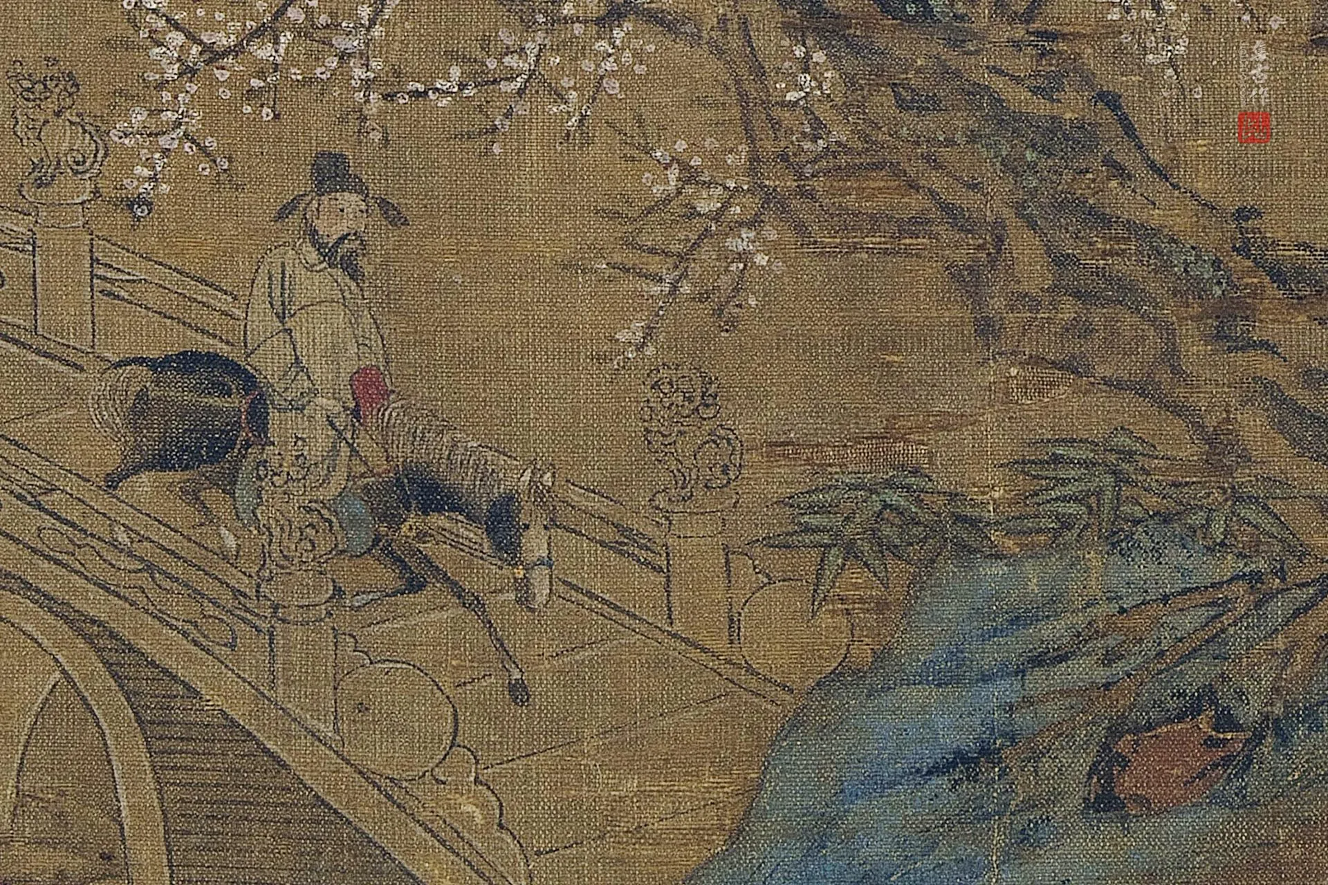 传李昭道《湖亭游骑图》超高清大图局部细节 (3)