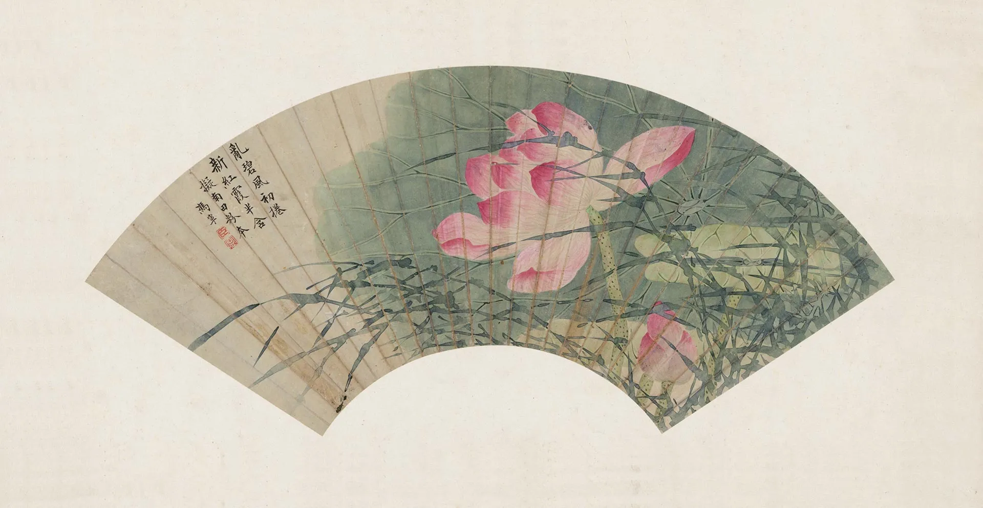 冯宁《芦苇荷花图》折扇页