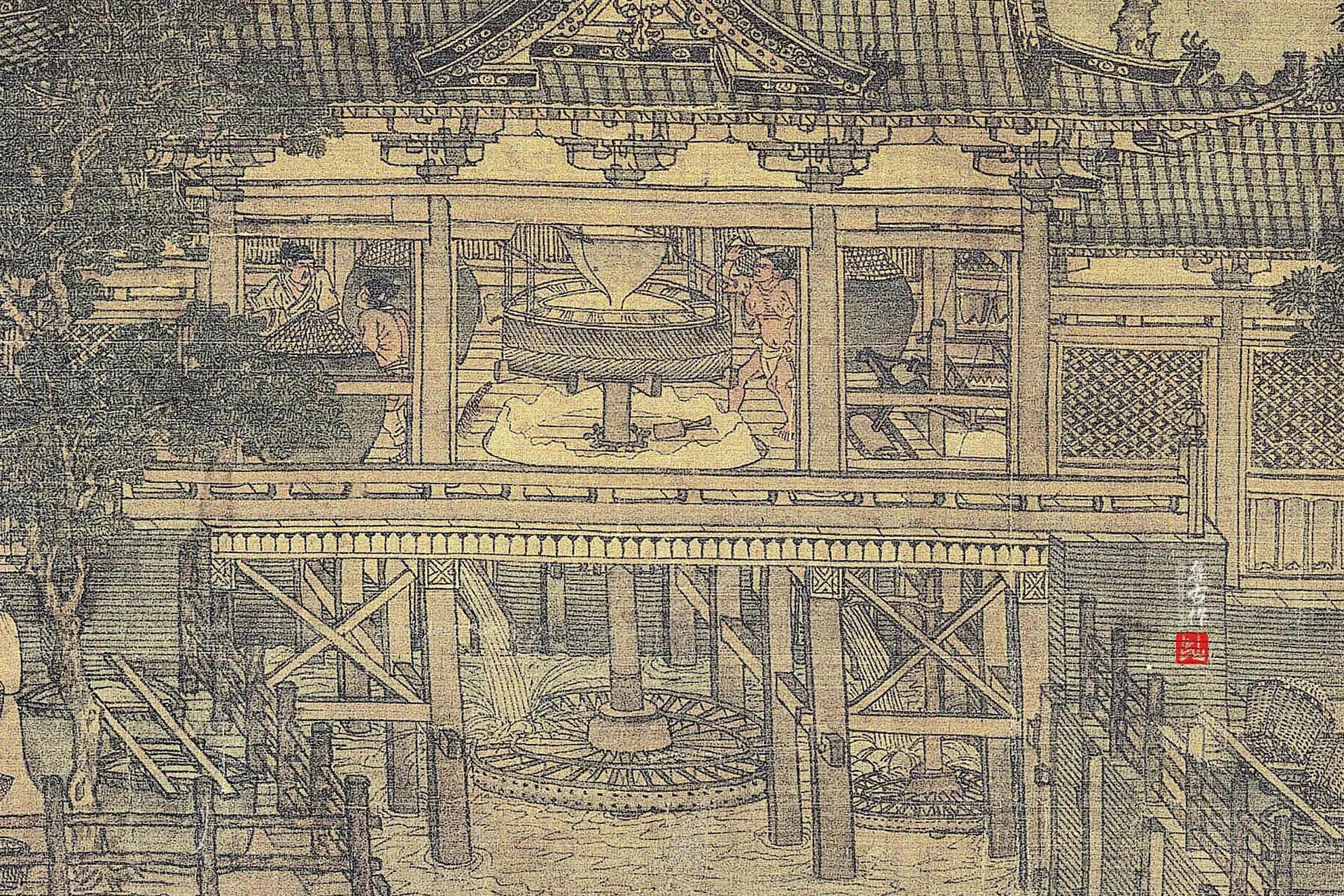 卫贤《闸口盘车图》局部 (1)