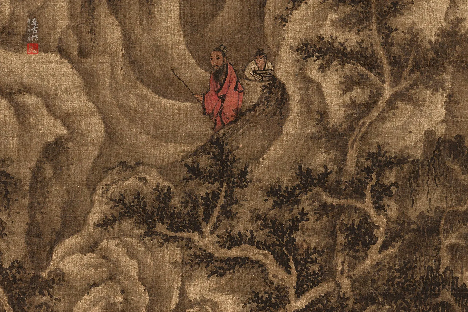 传五代南唐巨然《湖山春晓图》局部 (5)