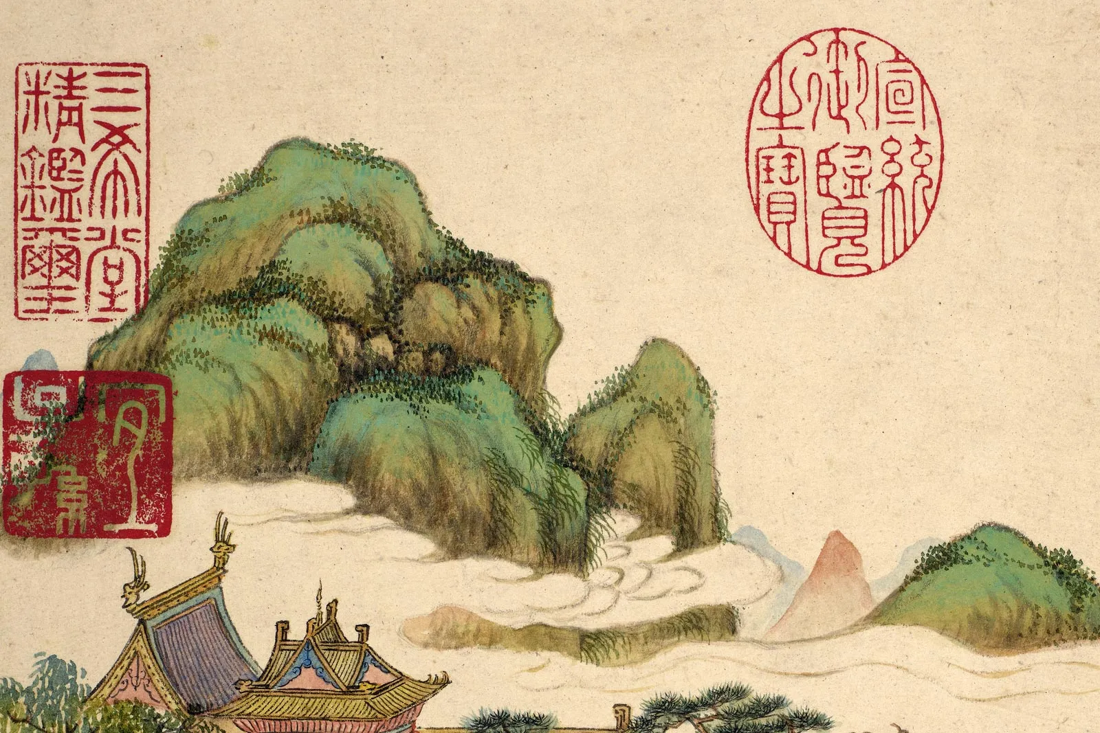蒋懋德青绿界画楼台《画九成宫图》局部 (1)