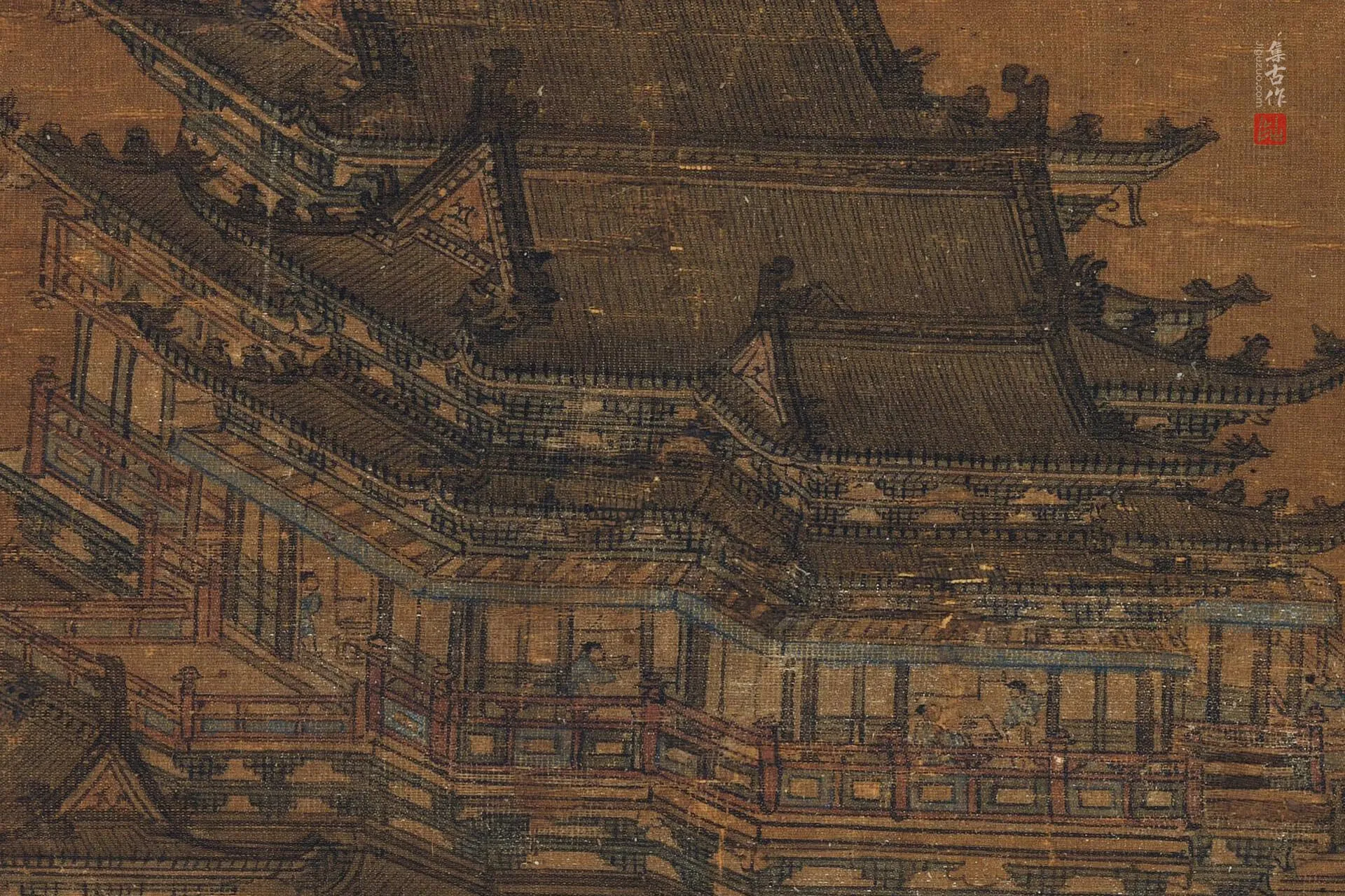 传李昭道《洛阳楼图》高清局部 (2)
