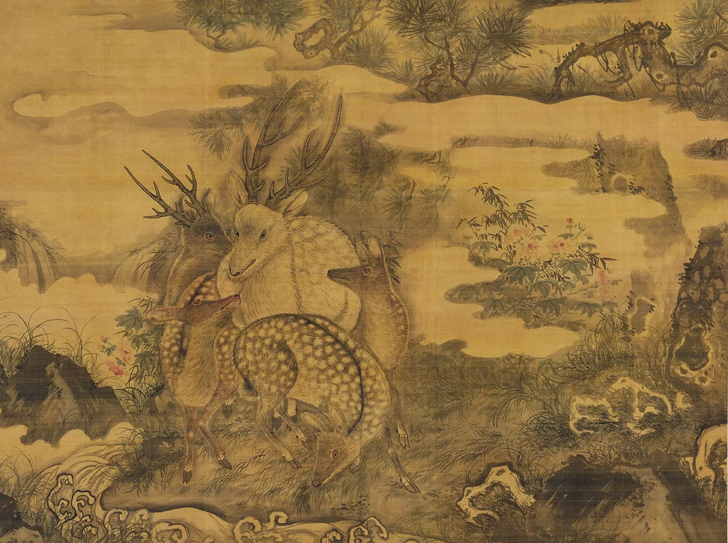 传陈淳《五鹿图》轴
