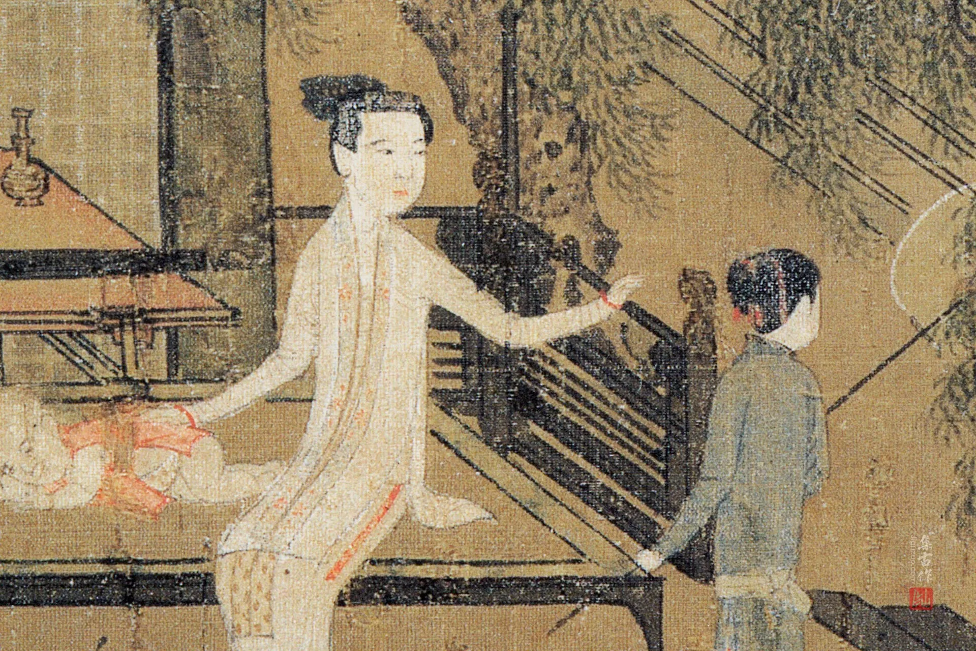 传王齐翰《荷亭婴戏图》高清局部 (2)