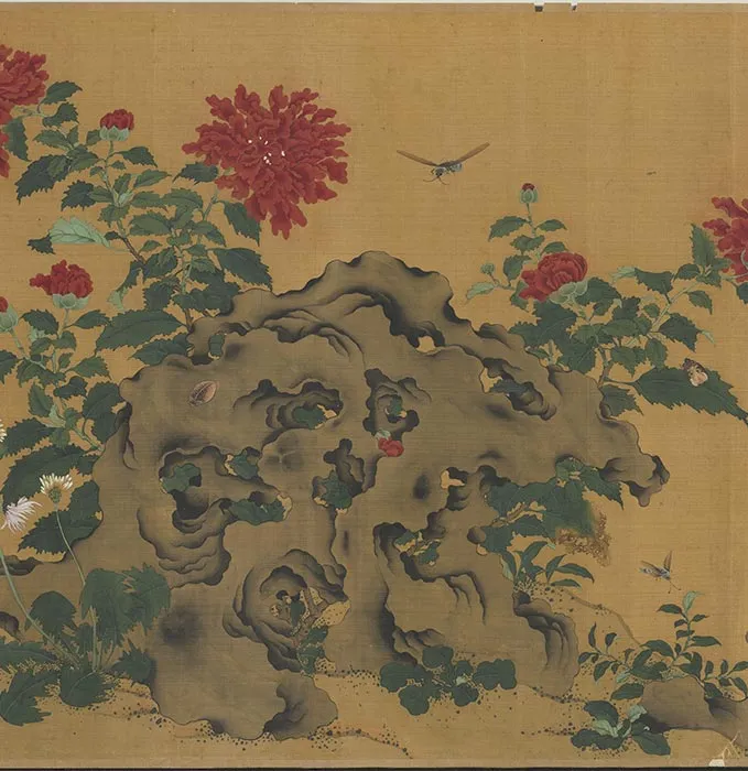 传滕昌祐花卉画《蝶戏长春图》卷_07