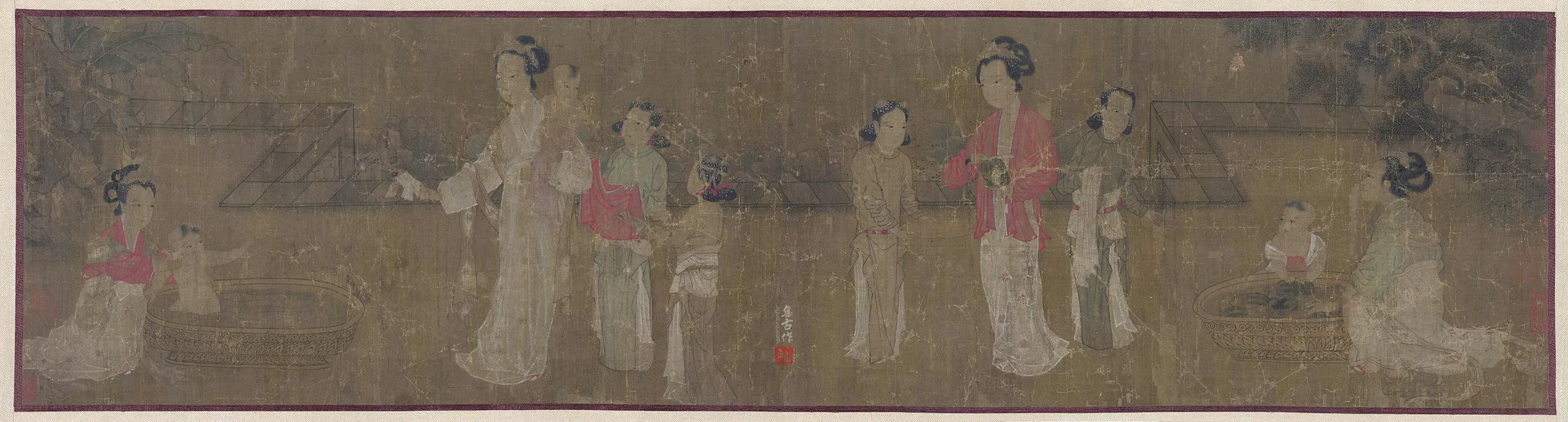 传周文矩《庭榭仕女婴戏图》旧称《宫内仕女图》