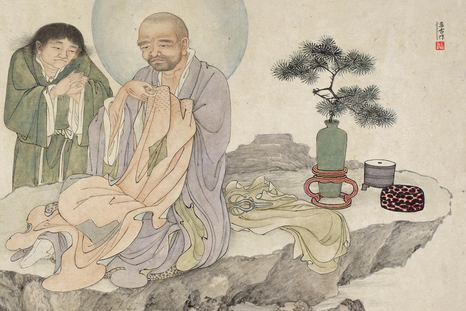 清庄豫德佛道人物画《拔嘎沽拉尊者》局部 (2)