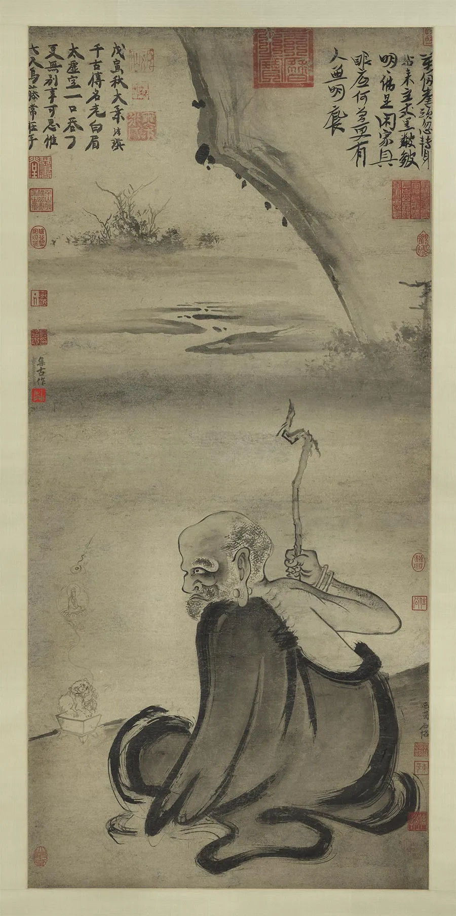 传五代石恪佛道人物《应真画像》轴