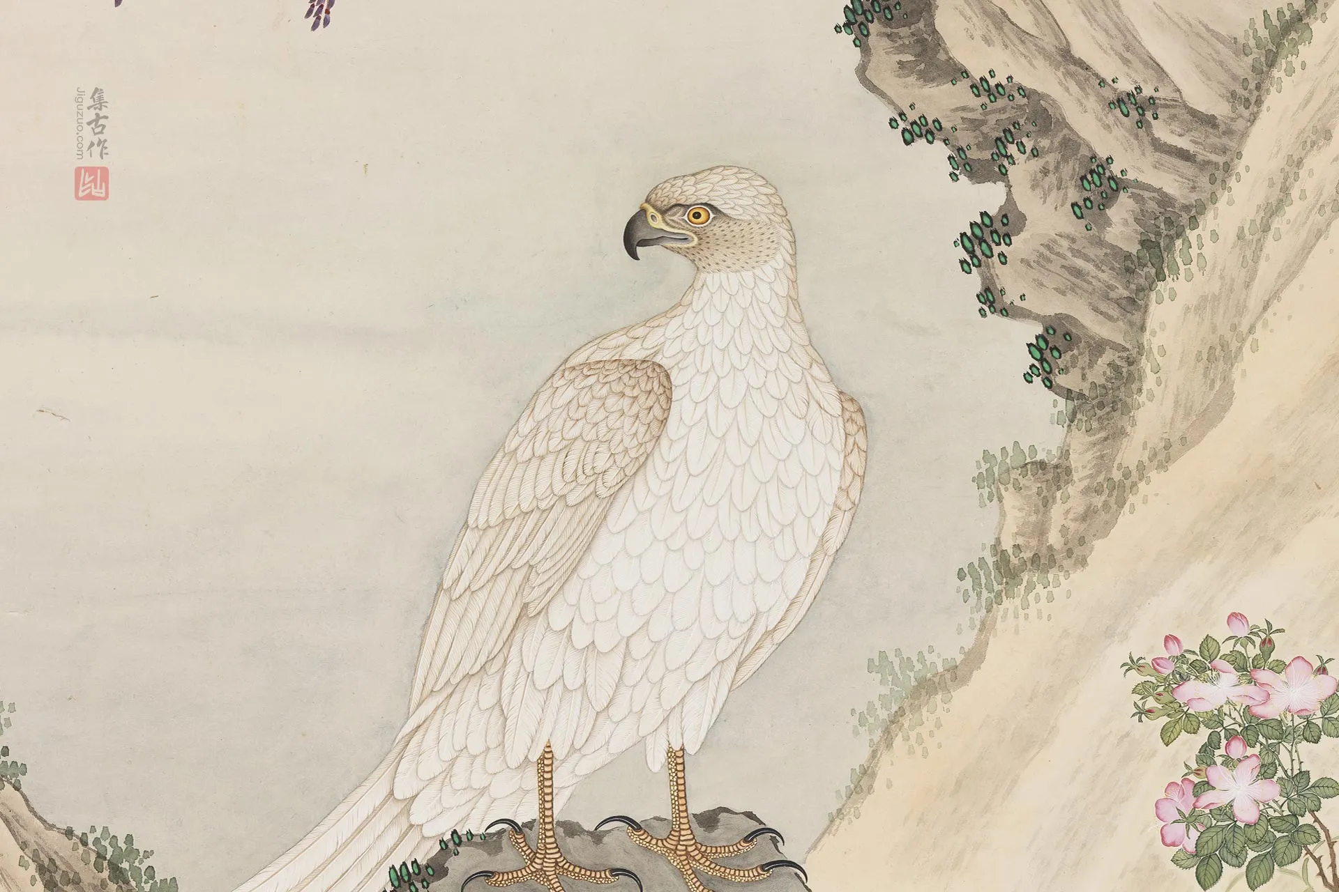杨大章花鸟画《紫藤白鹰图》局部 (2)