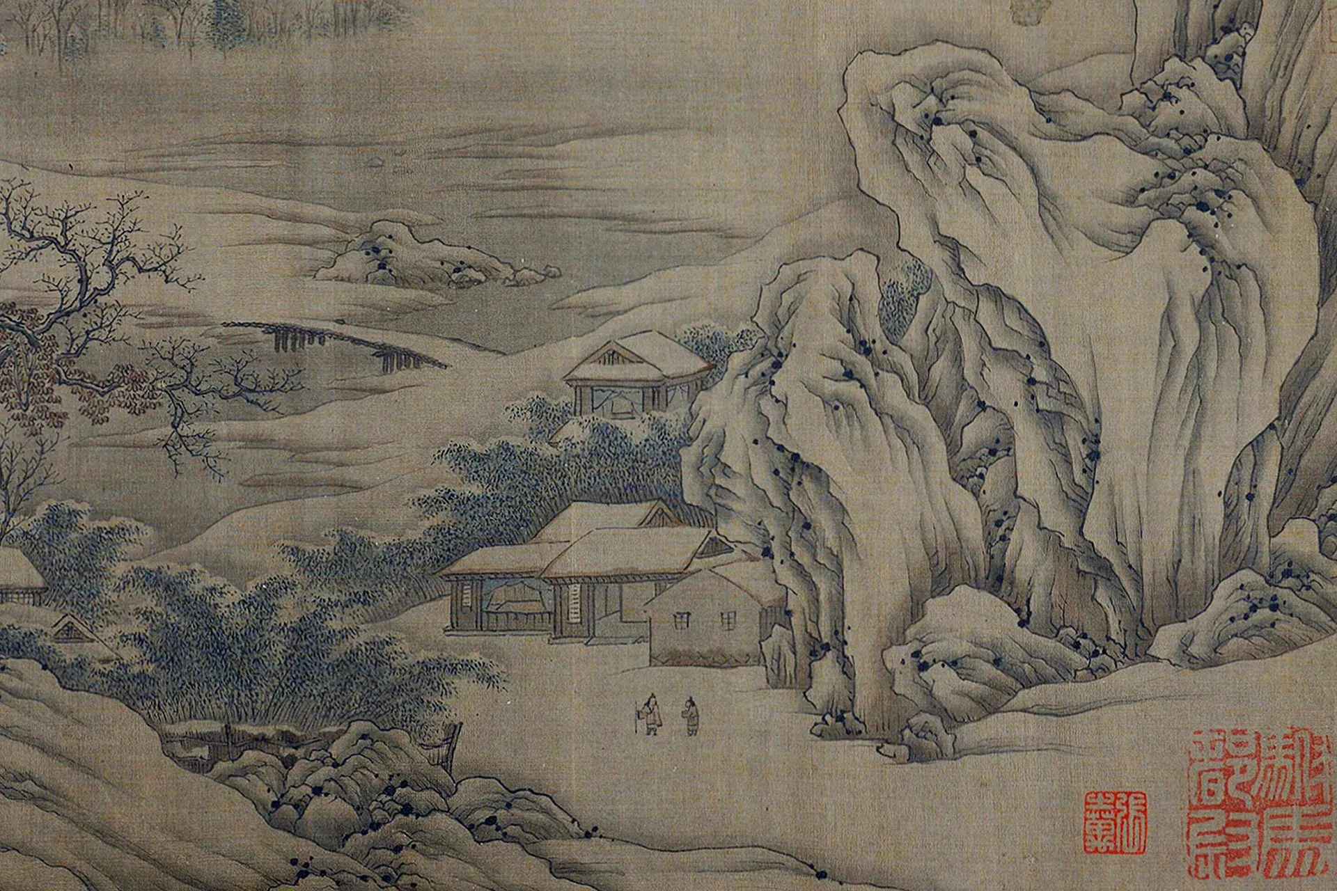 传王维山水《江干雪霁图》局部 (1)