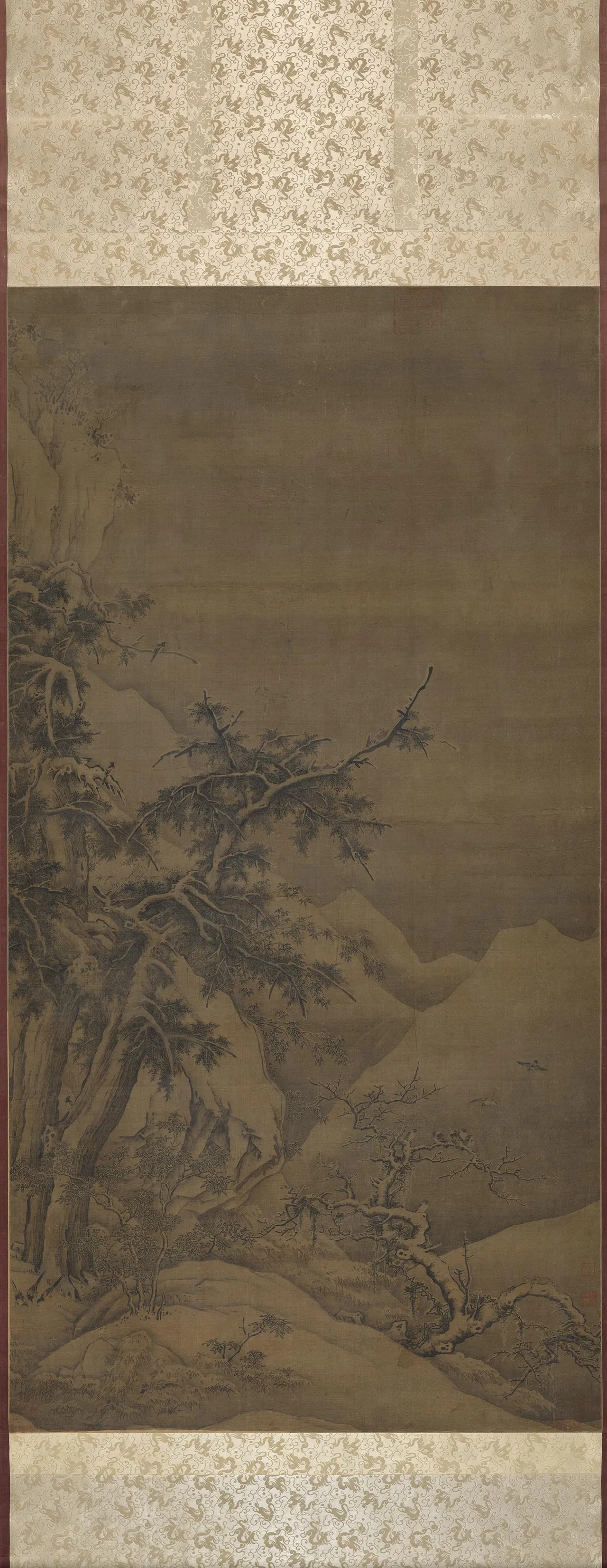 高焘冬景山水《寒林聚禽图》轴