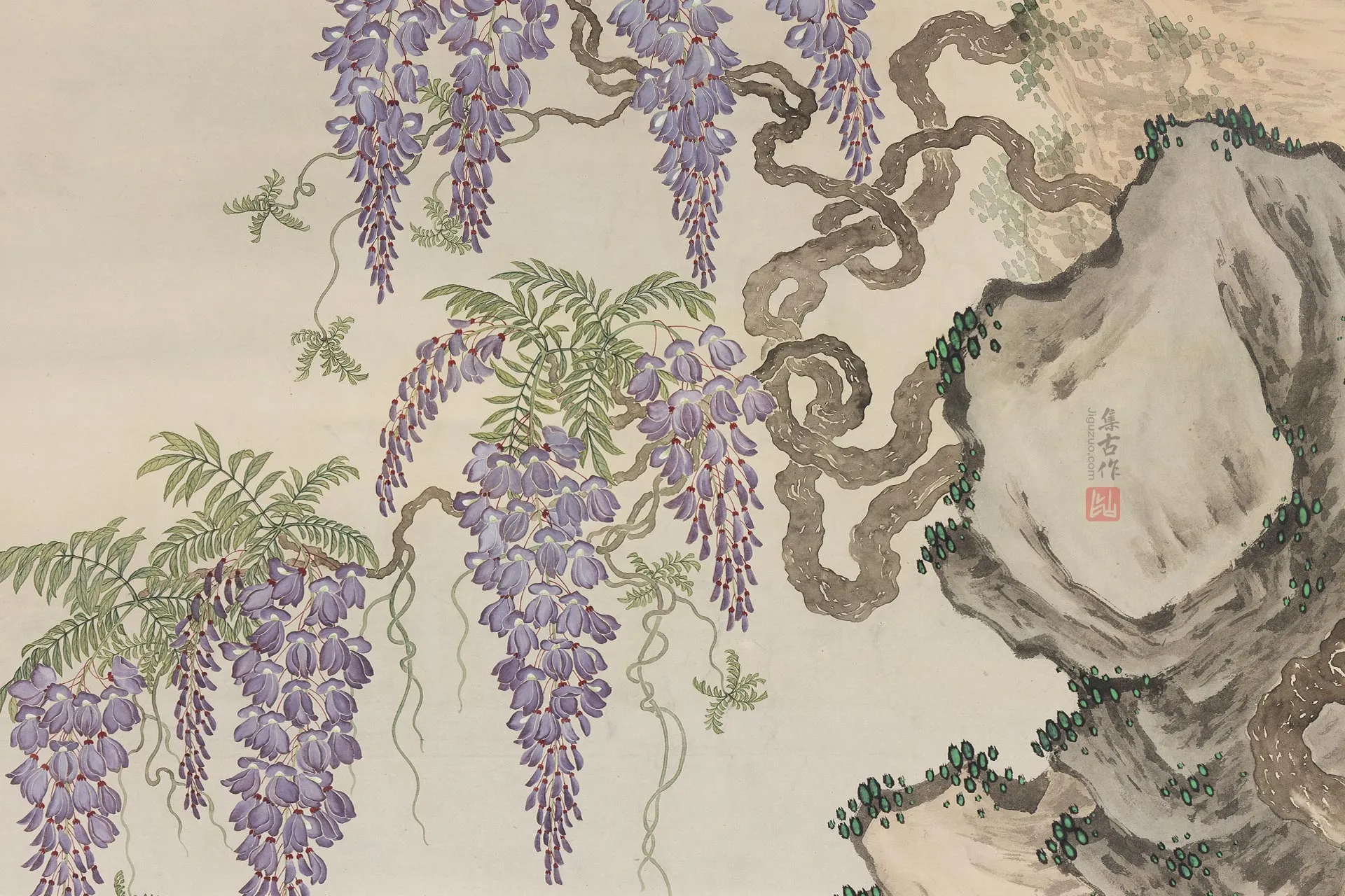杨大章花鸟画《紫藤白鹰图》局部 (1)