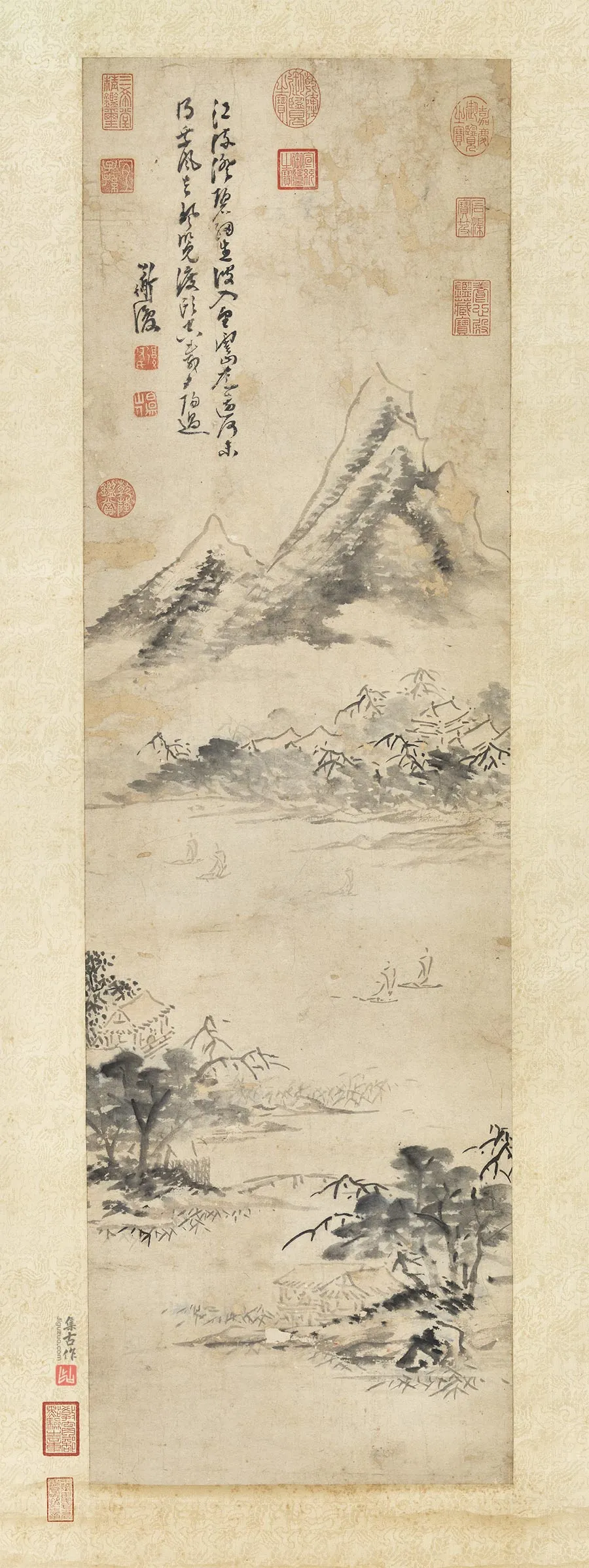 陈淳水墨山水《江流澄碧图》轴