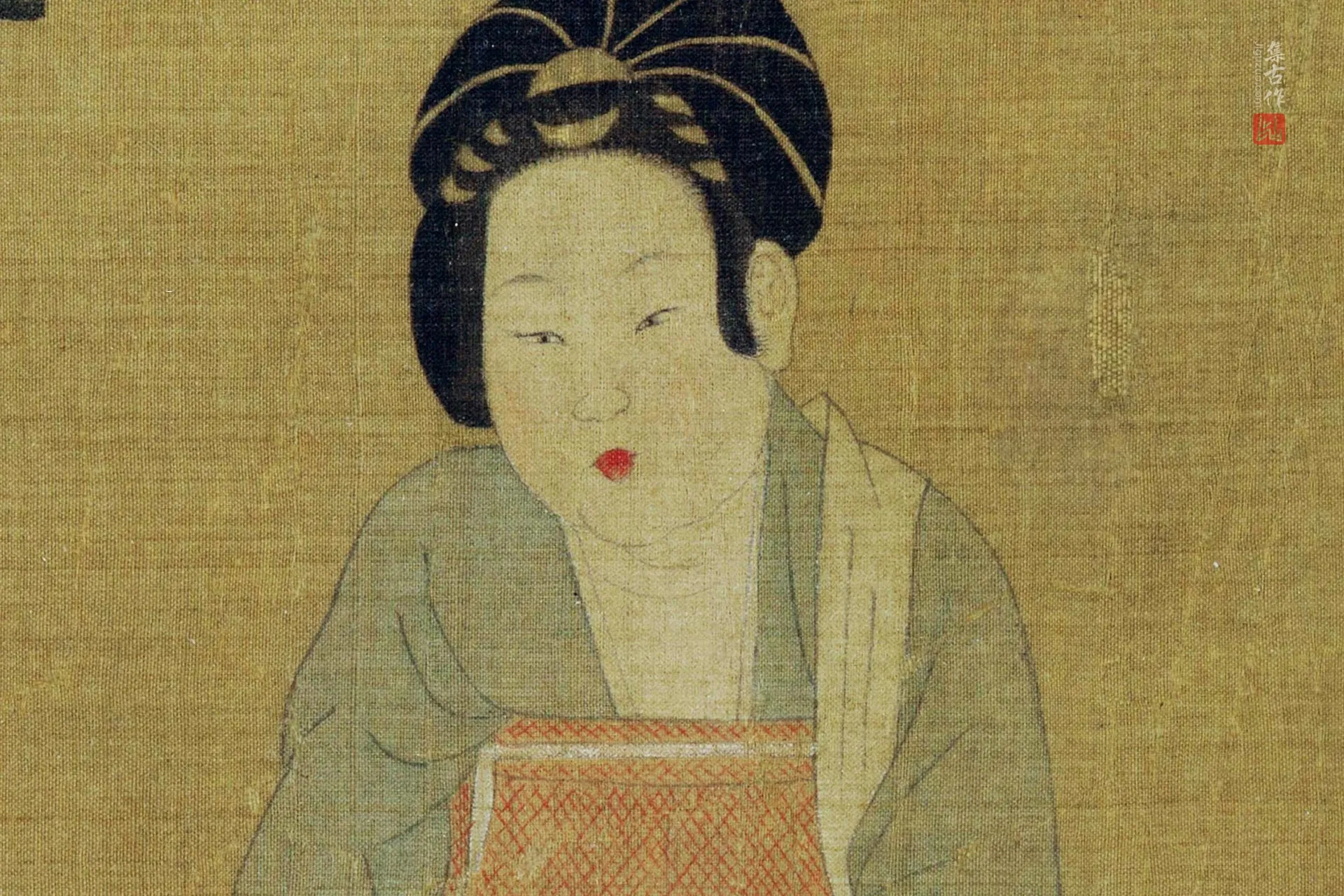 周昉《调琴啜茗图》超高清大图局部 (1)