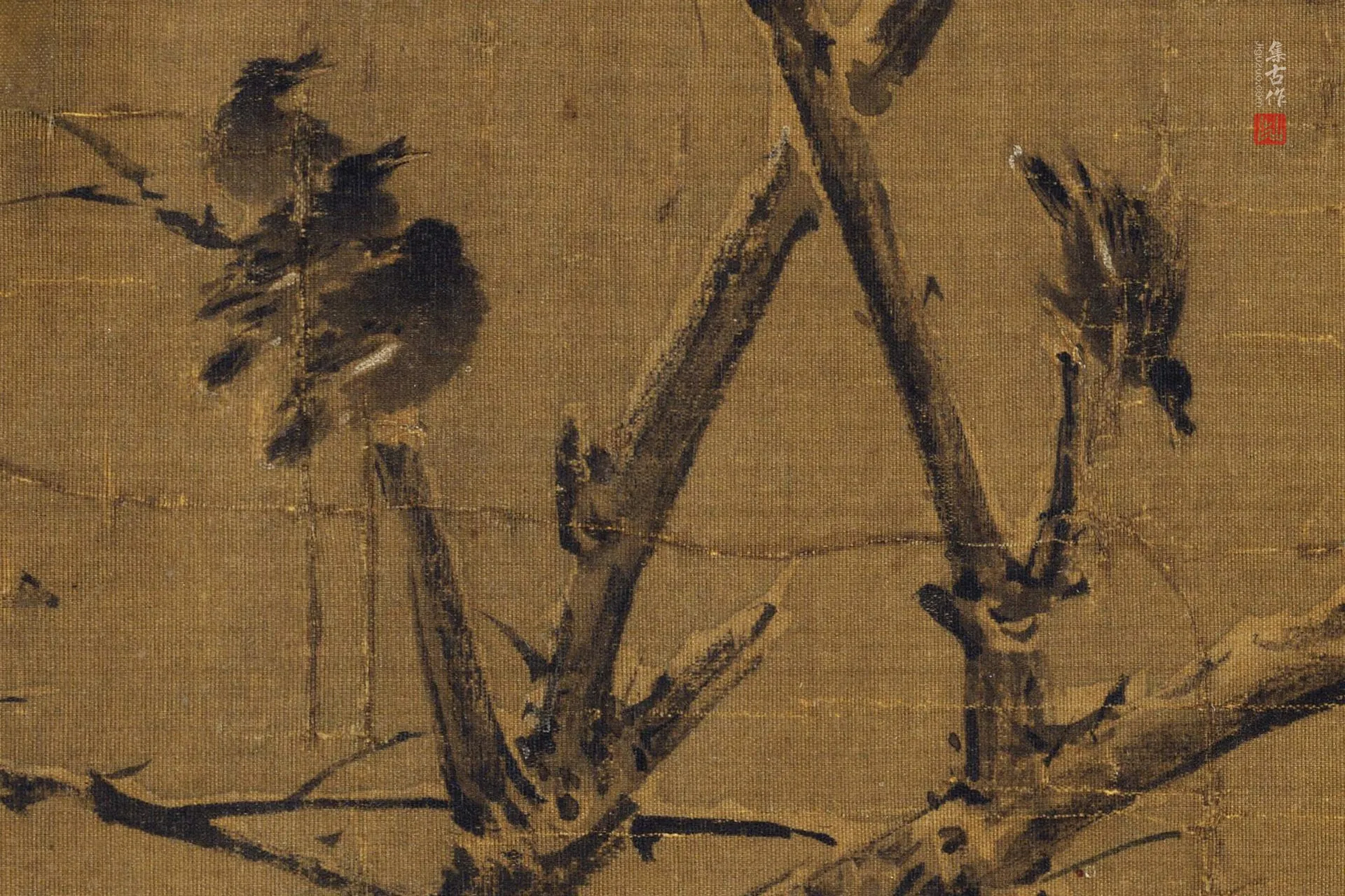 传黄筌《雪竹文禽图》超高清大图局部 (3)