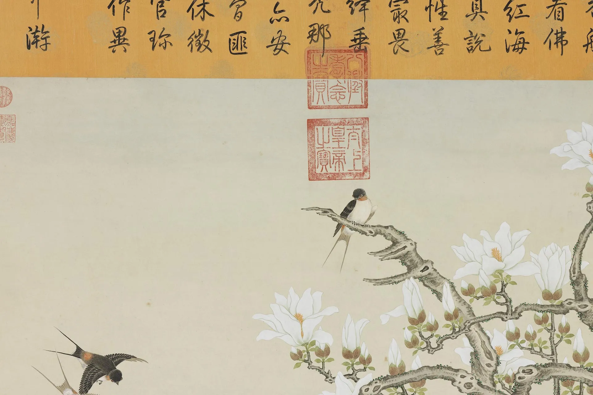 杨大章花鸟画《额摩鸟图》局部 (1)