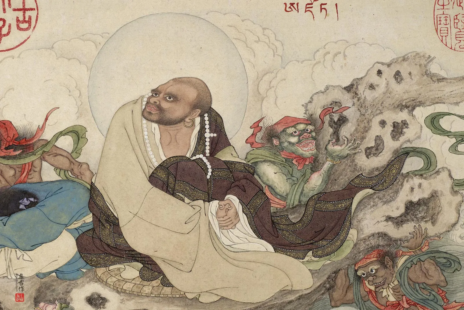 清庄豫德佛道人物画《阿资答尊者》局部 (1)
