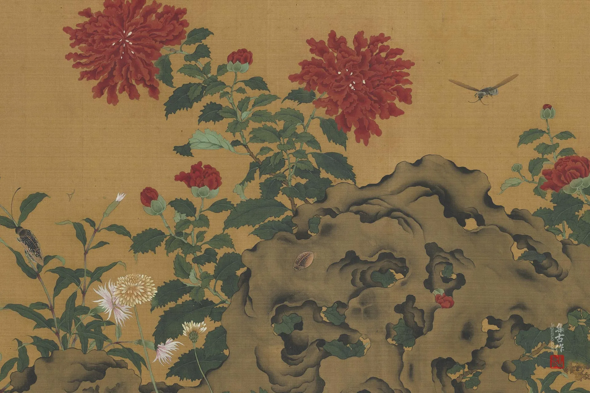 传滕昌祐花卉画《蝶戏长春图》局部 (3)