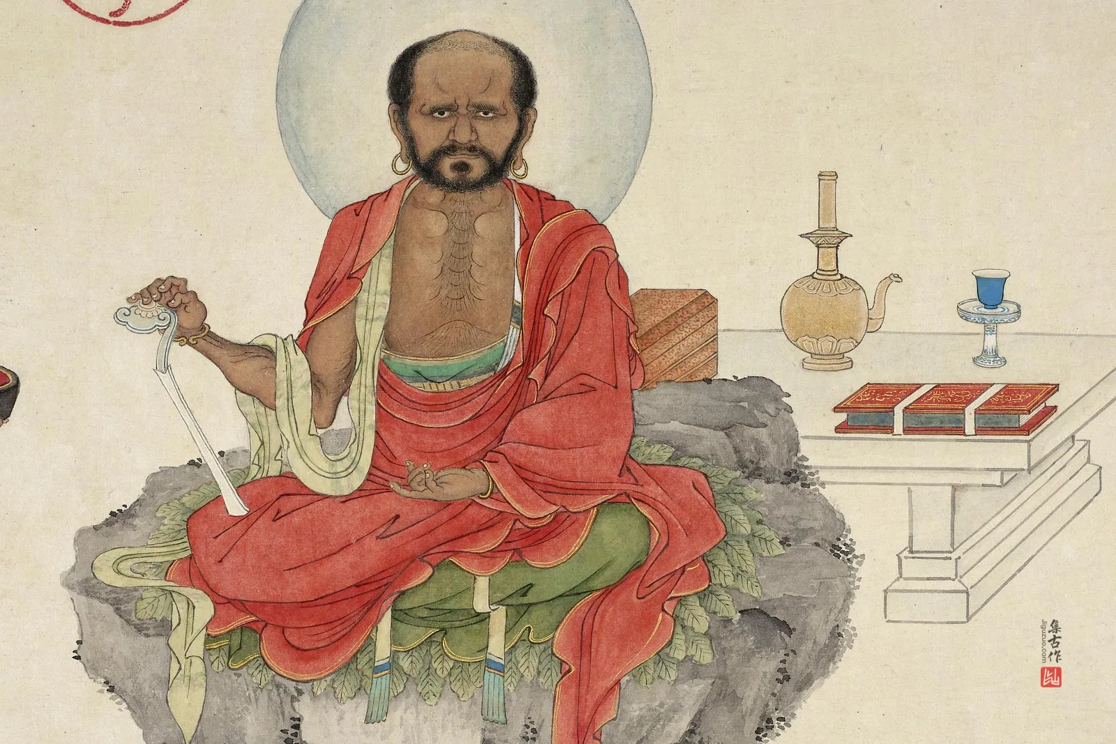 庄豫德佛道人物画《巴纳塔嘎尊者》局部 (1)