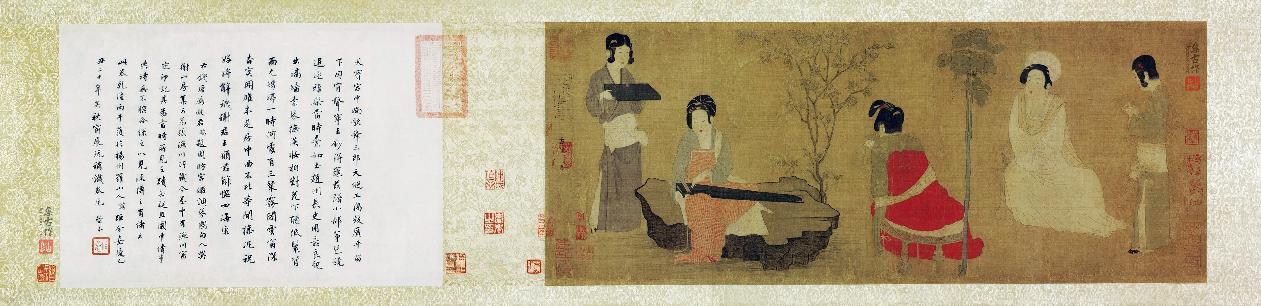 周昉《调琴啜茗图》又名《弹琴仕女图》卷