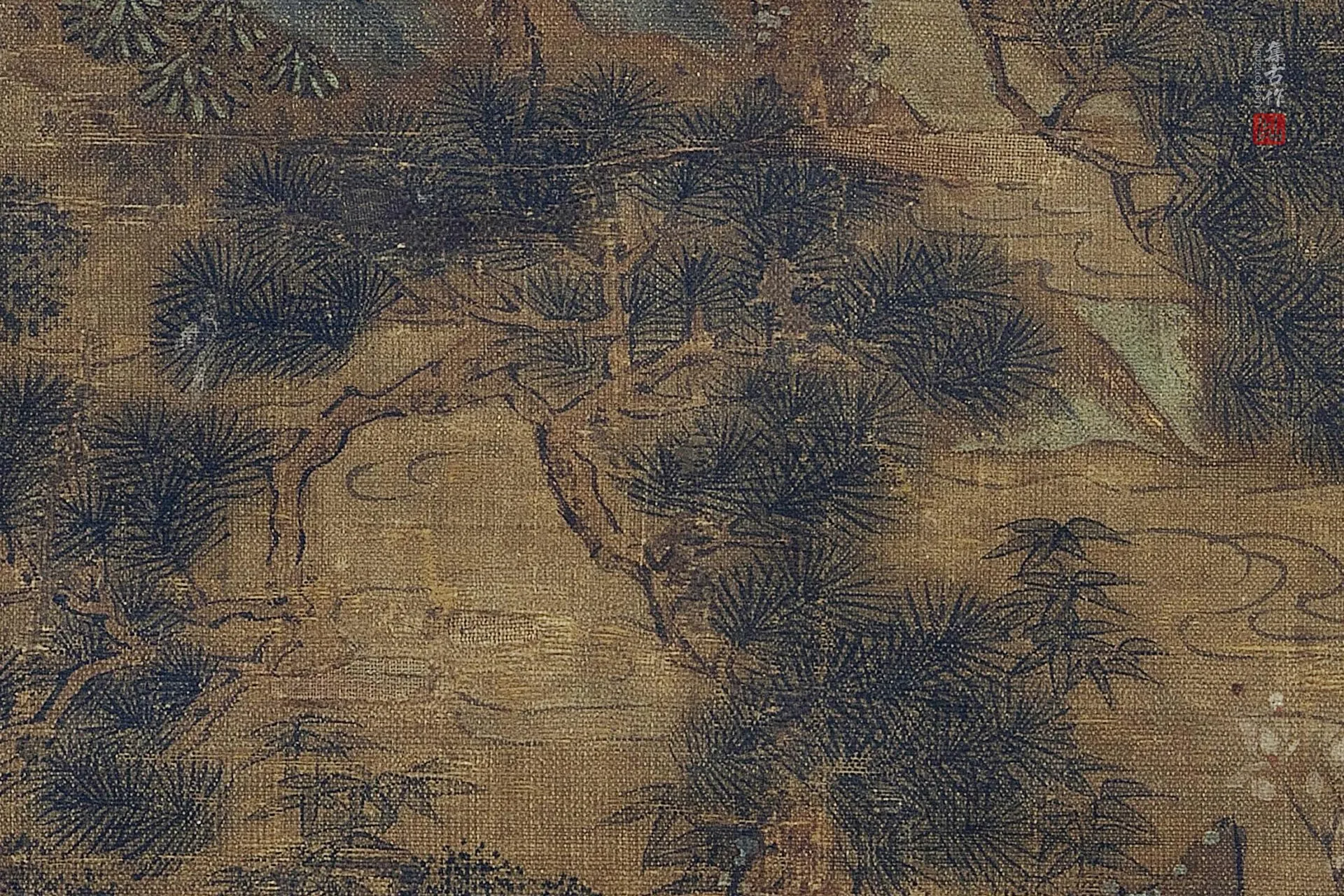 传李昭道《湖亭游骑图》超高清大图局部细节 (6)