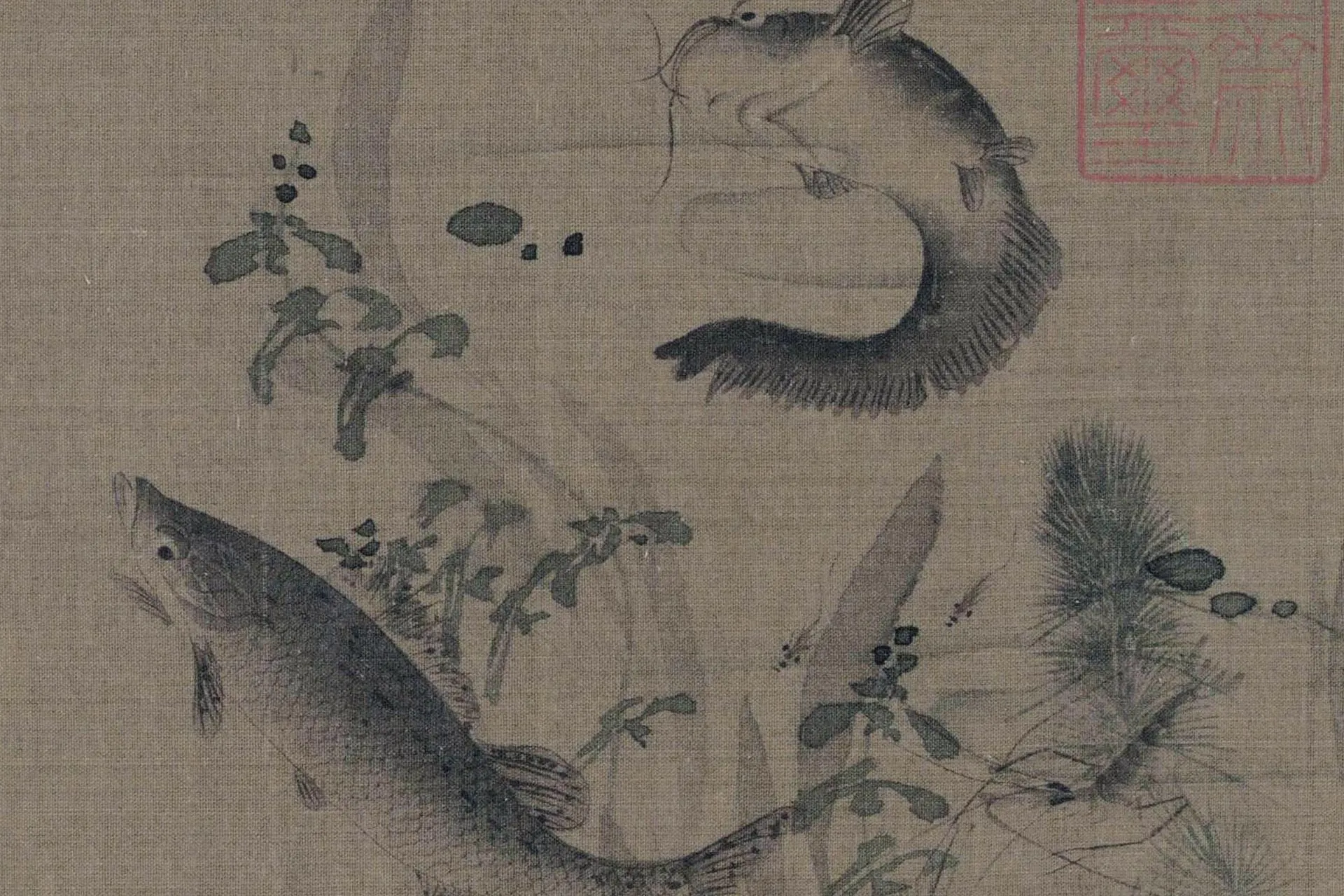 陈可久《春溪水族图》高清局部 (2)