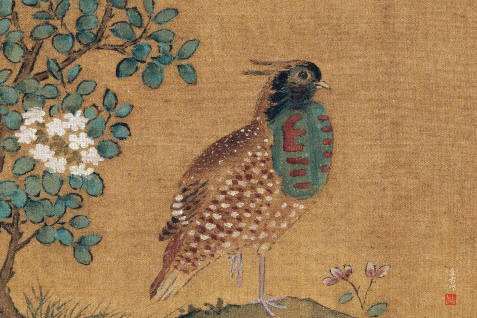 韩祐《琼花真珠鸡图》高清局部-1