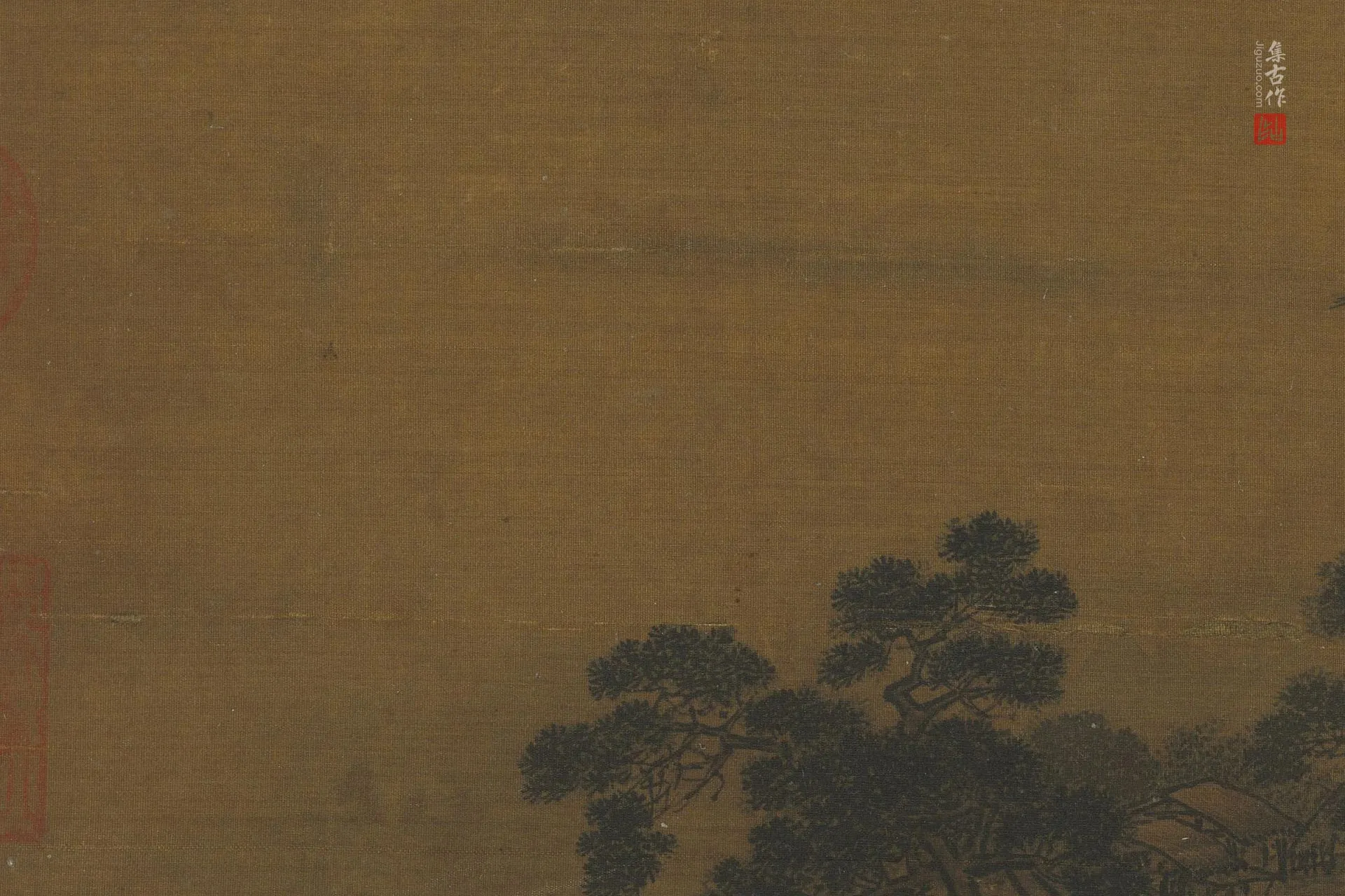 传高克明《松岫渔村图》高清图局部 (2)