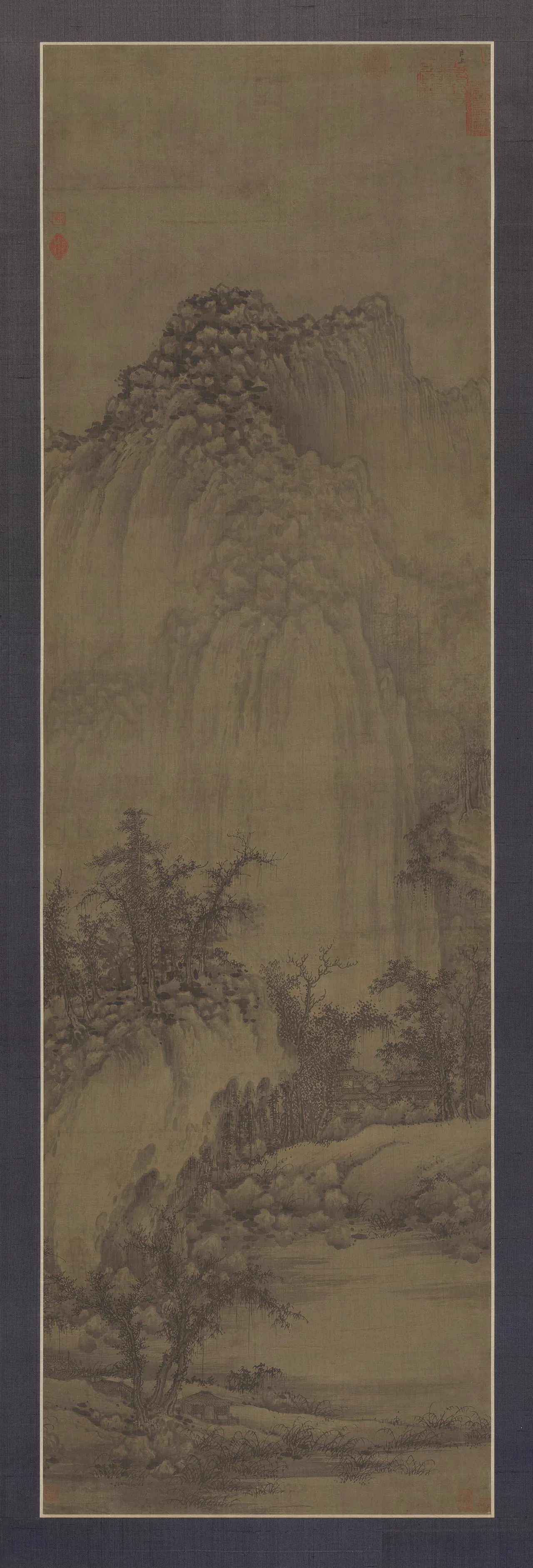 巨然山水《溪山兰若图》轴