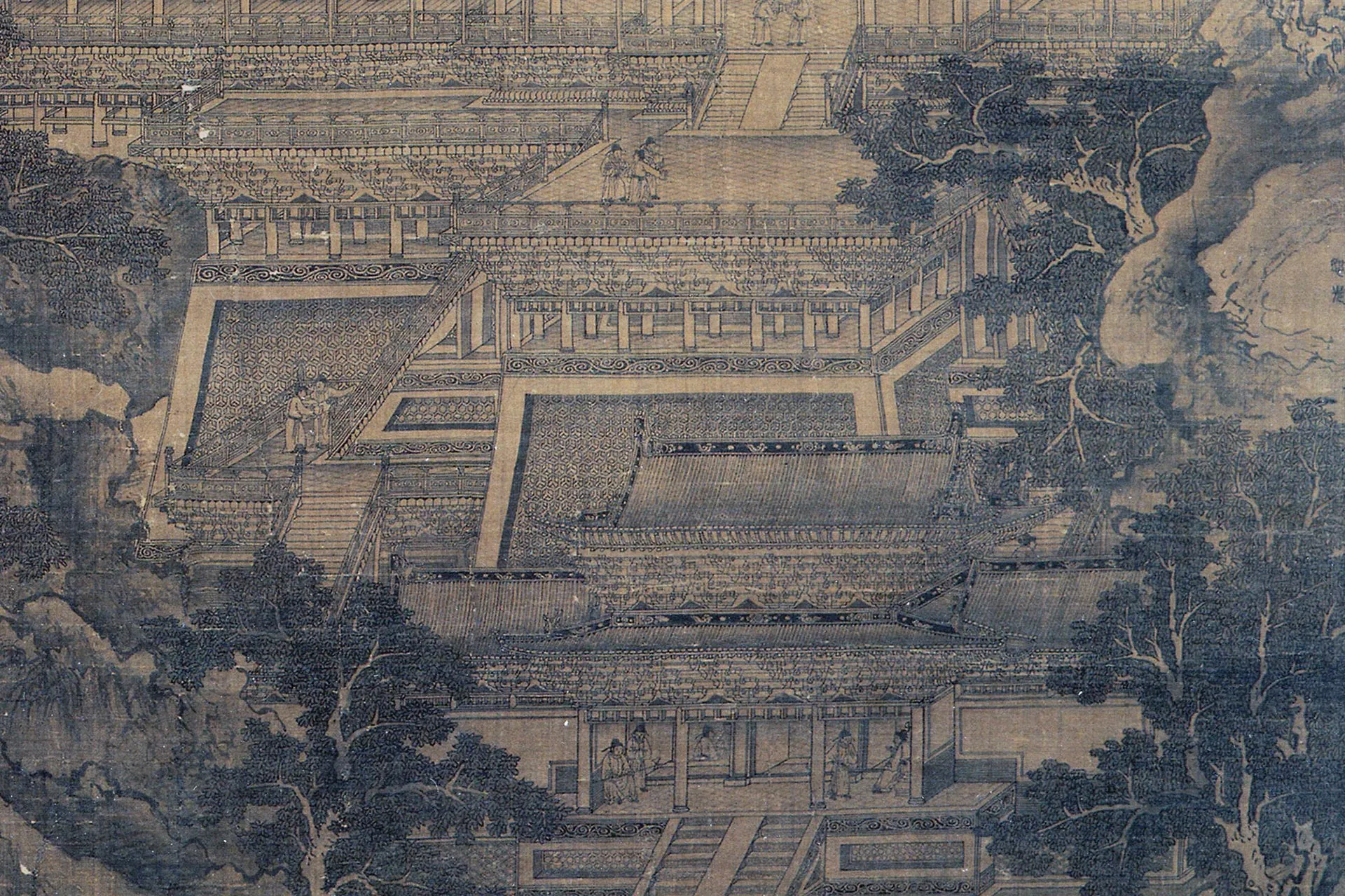 传郭忠恕山水楼阁画《明皇避暑宫图》局部-1