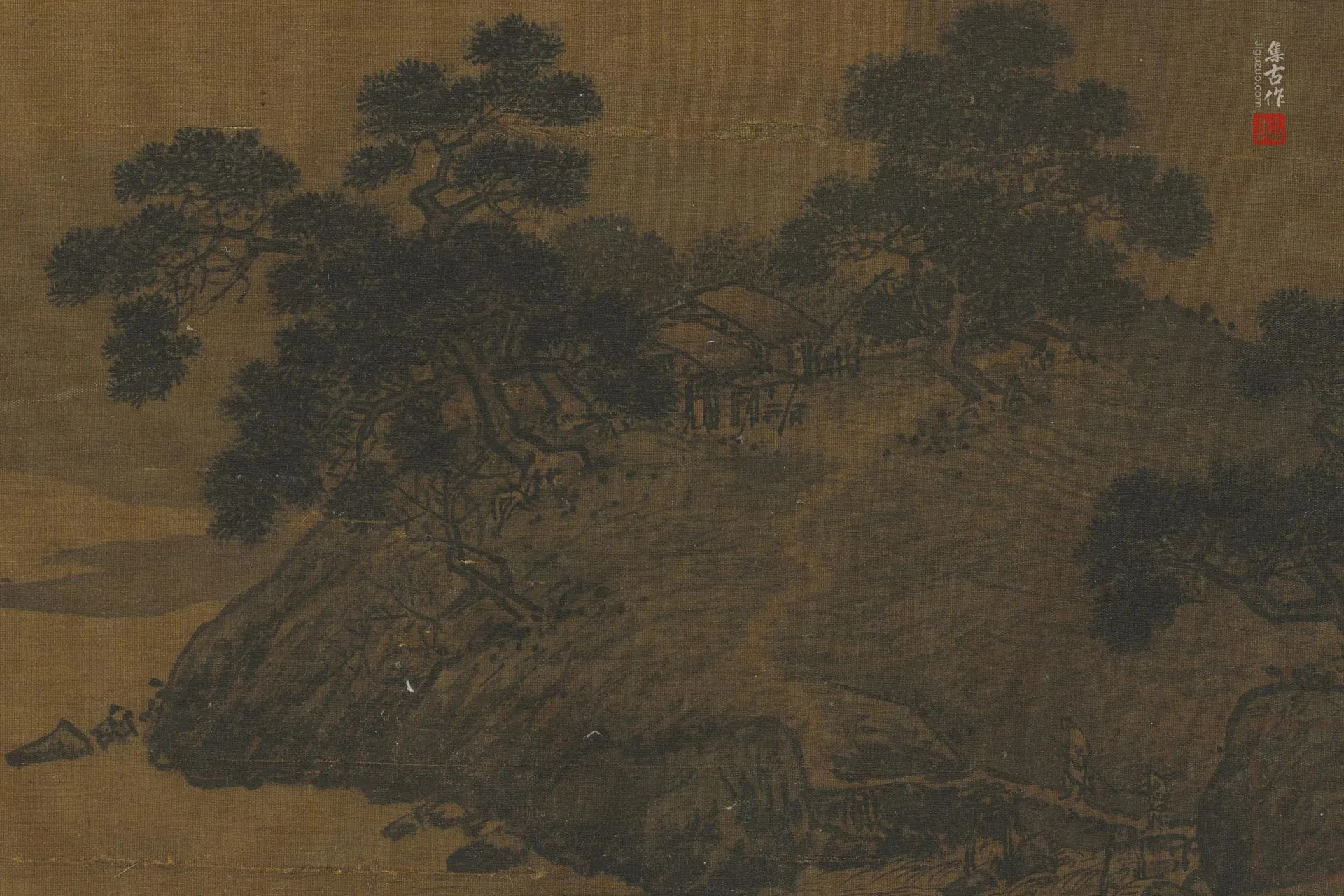 传高克明《松岫渔村图》高清图局部 (1)