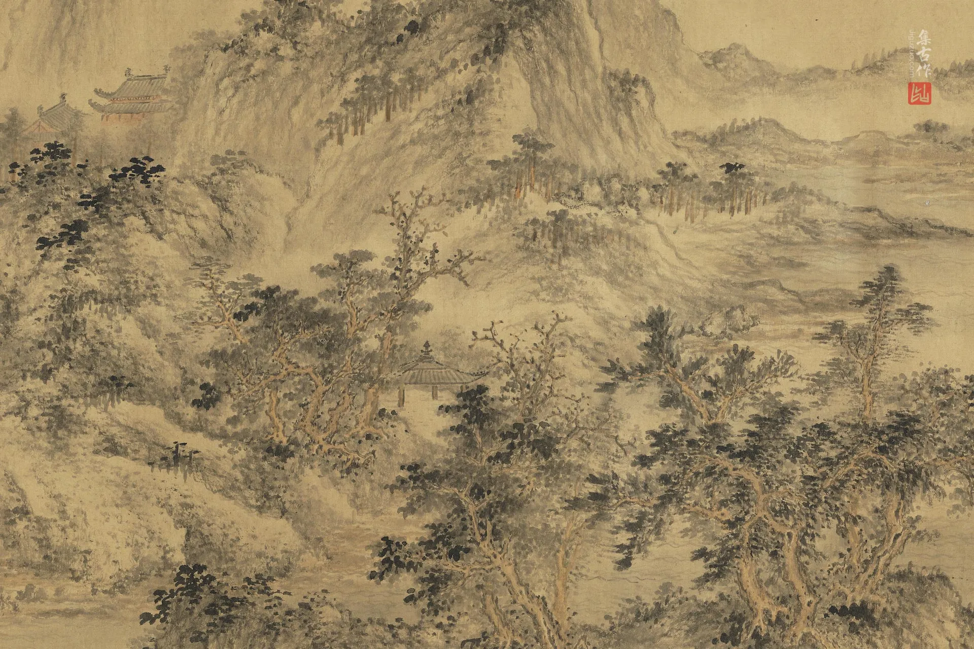 陆远山水画《仿巨然谿山无尽图》局部 (2)