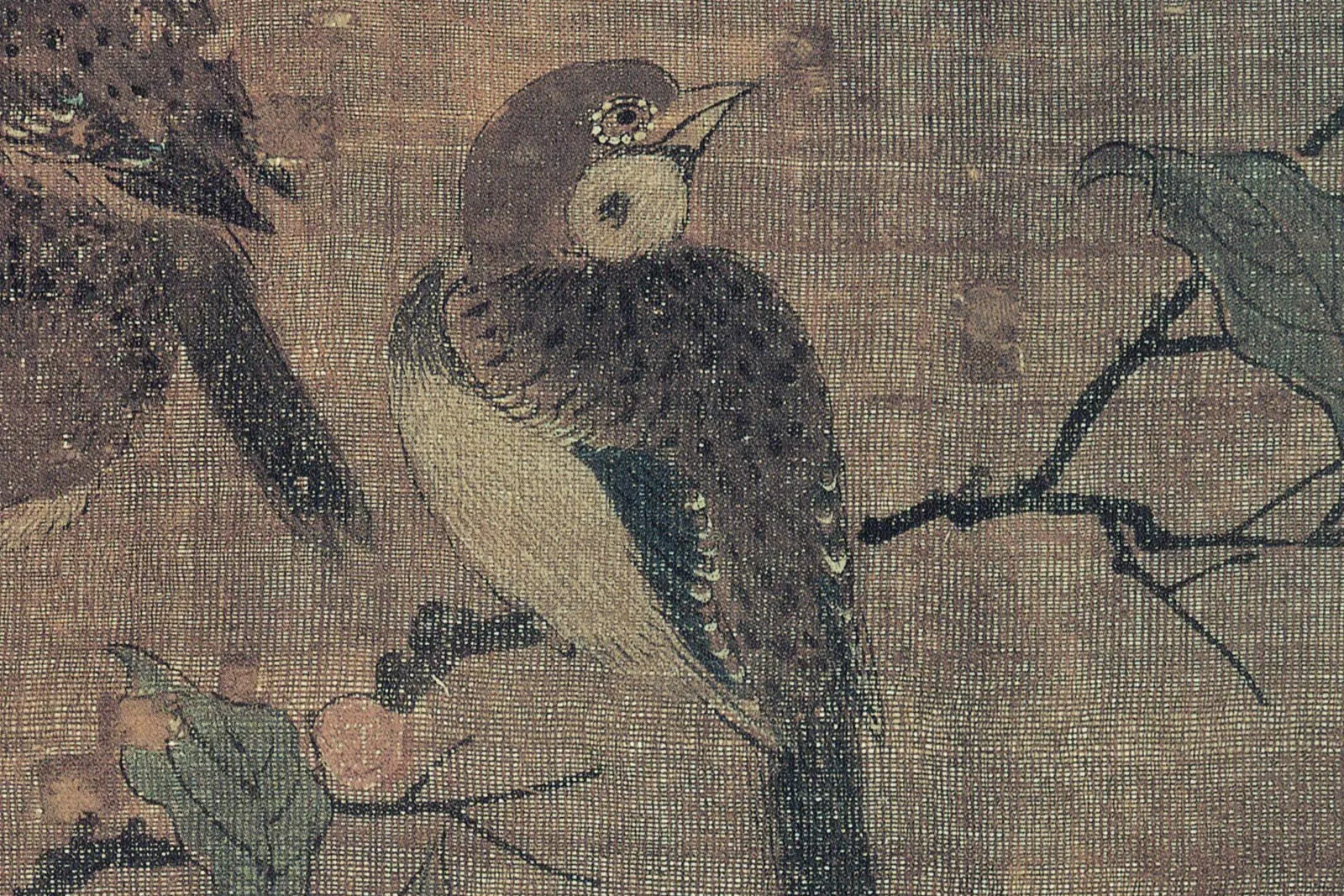 戴琓《月下五雀图》高清局部 (2)