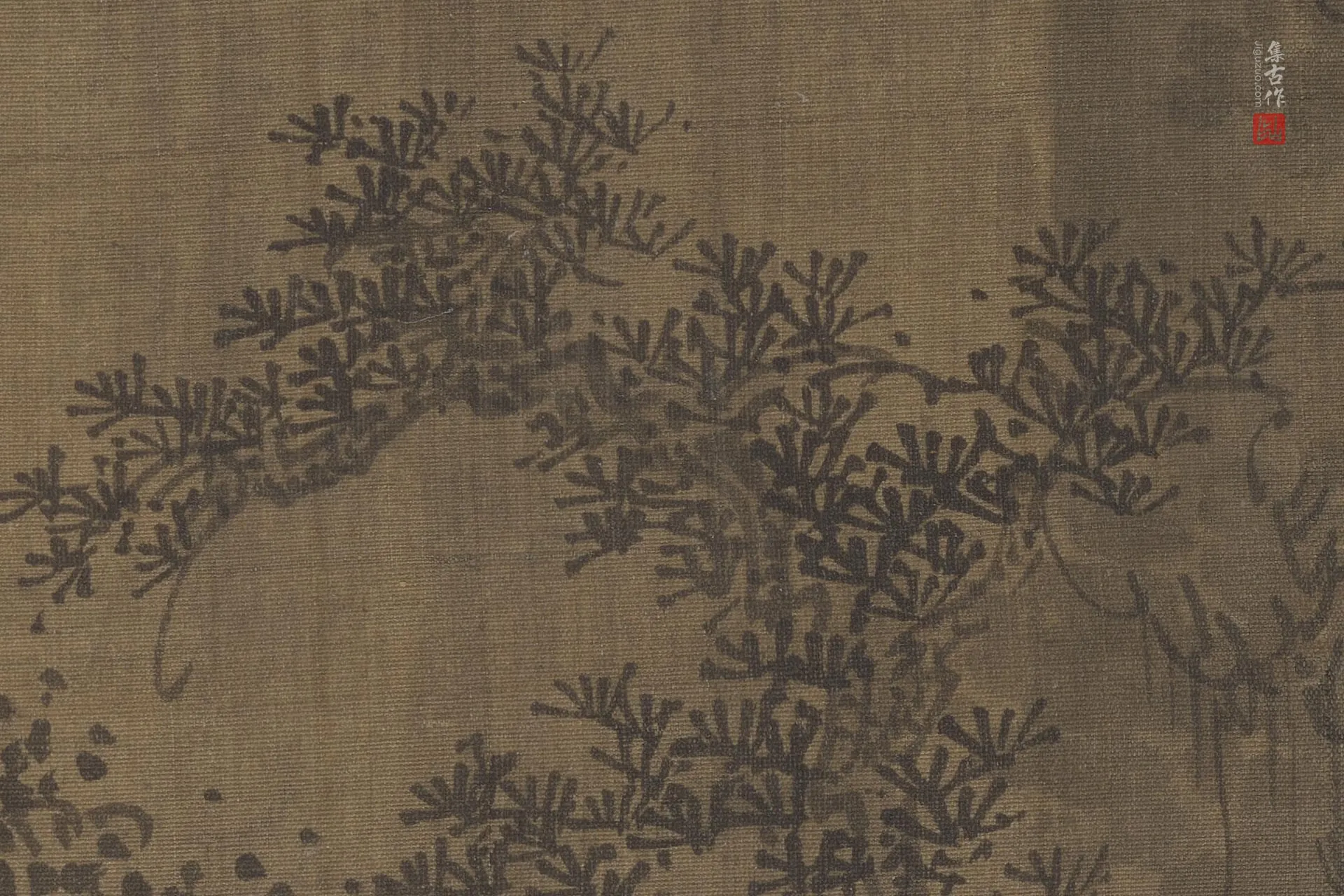 巨然山水《溪山兰若图》高清大图局部 (5)