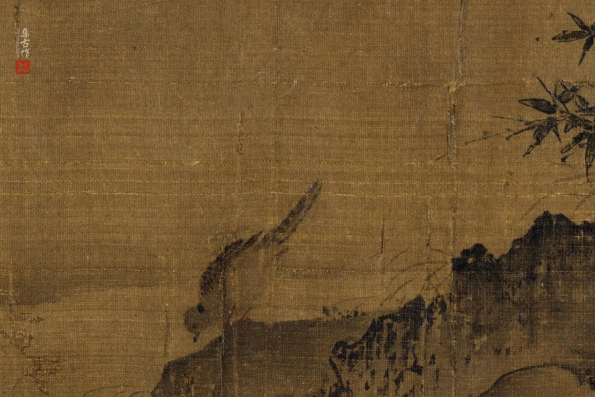传黄居寀《竹石锦鸠图》高清大图局部-2