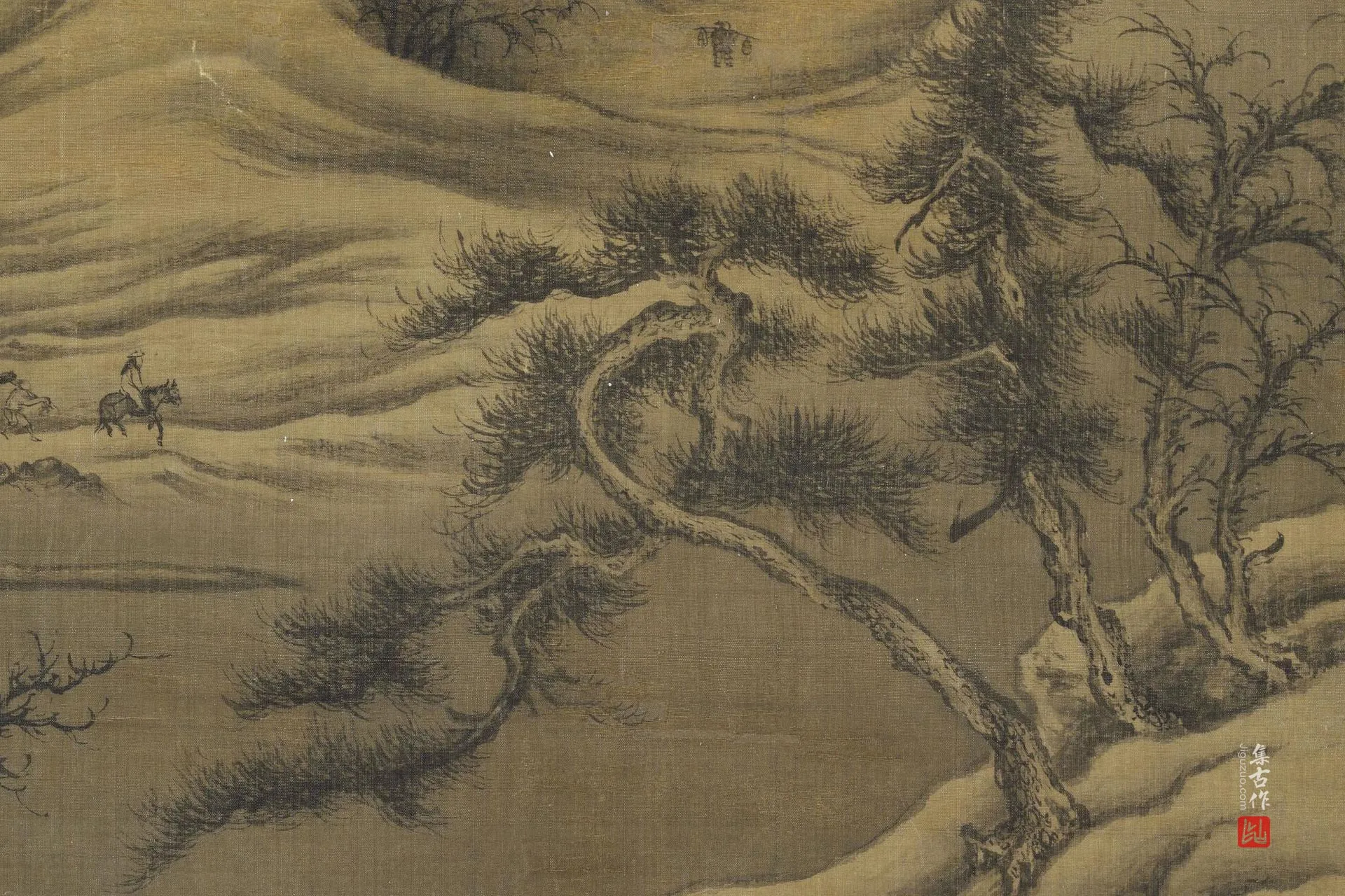 传巨然冬景山水《雪图》局部 (1)