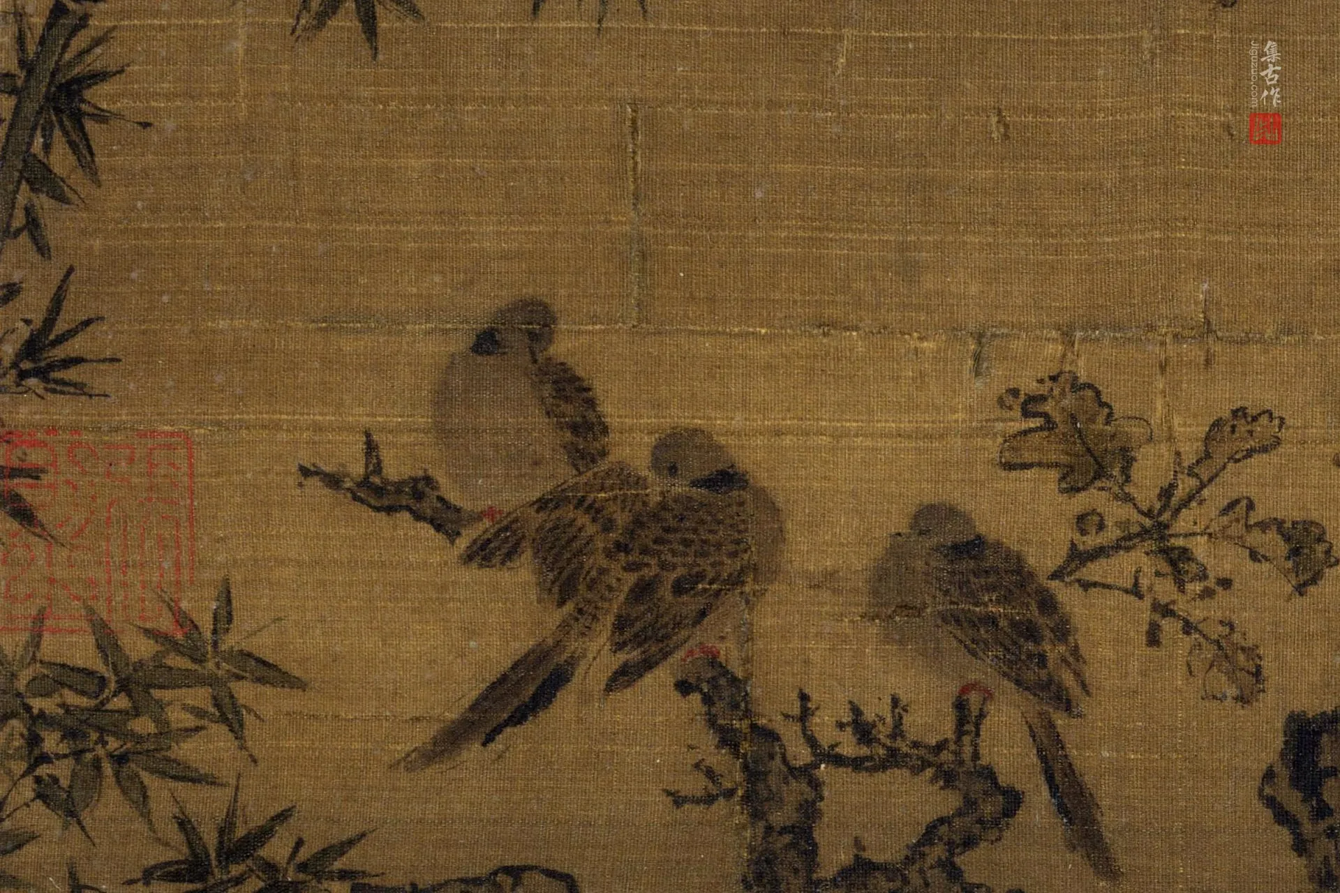 传黄居寀《竹石锦鸠图》高清大图局部-1