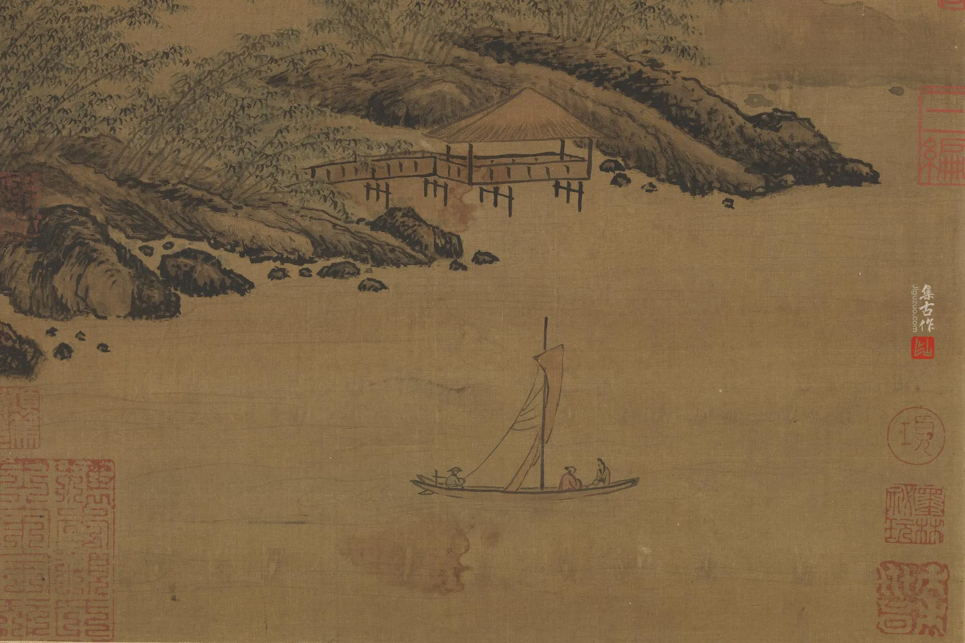 传勾龙爽山水轴局部 (1)