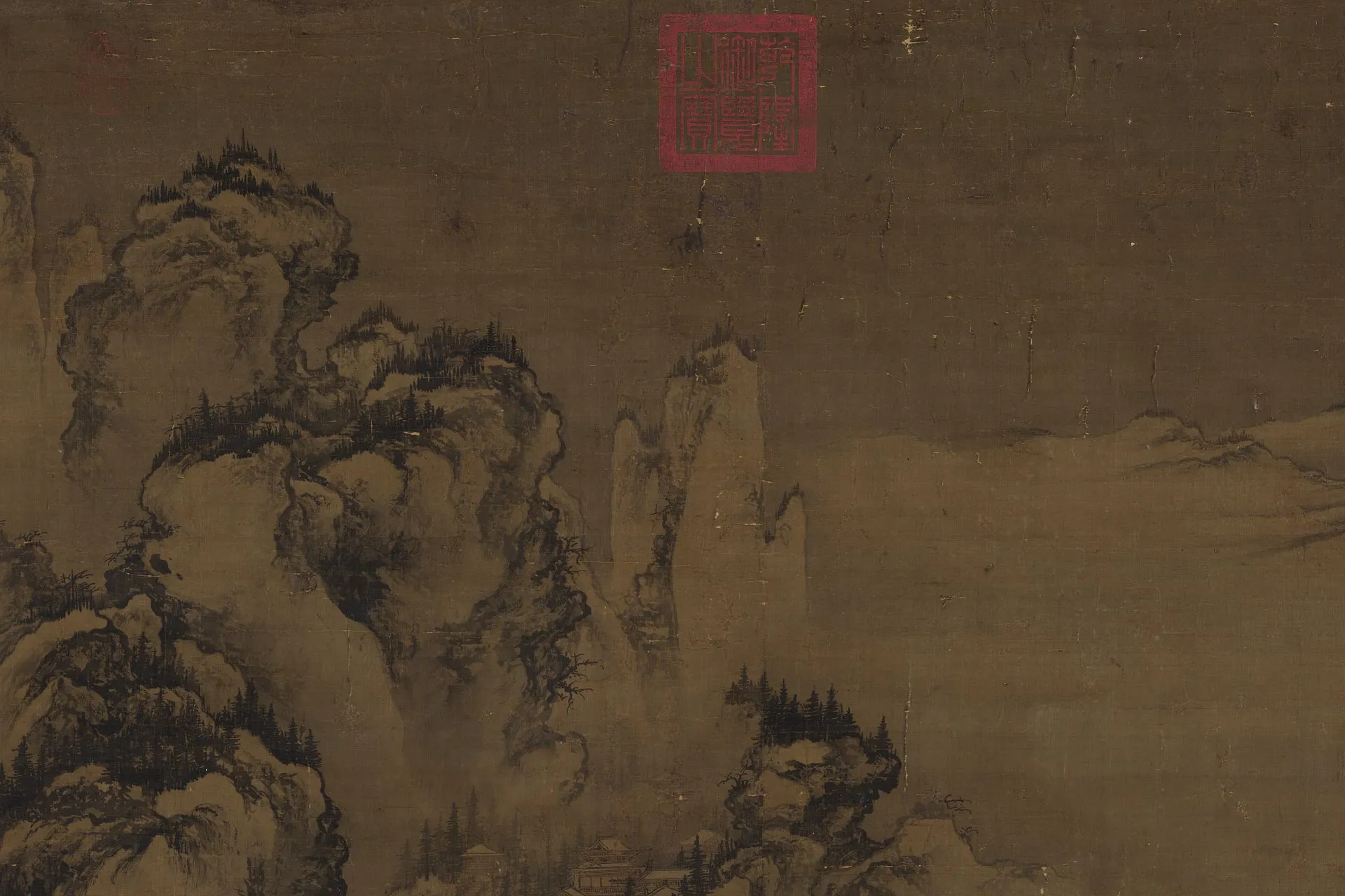 宋人山水画《岷山晴雪图》局部 (1)