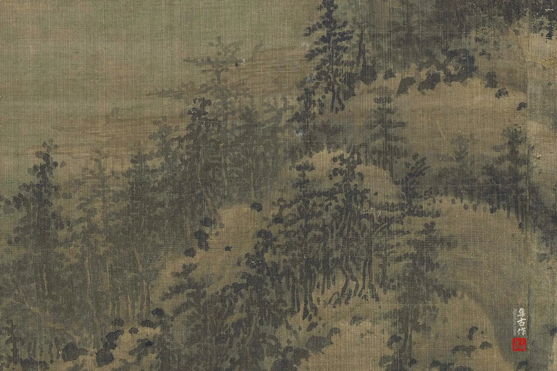 巨然山水画《秋山问道图》高清大图局部 (1)