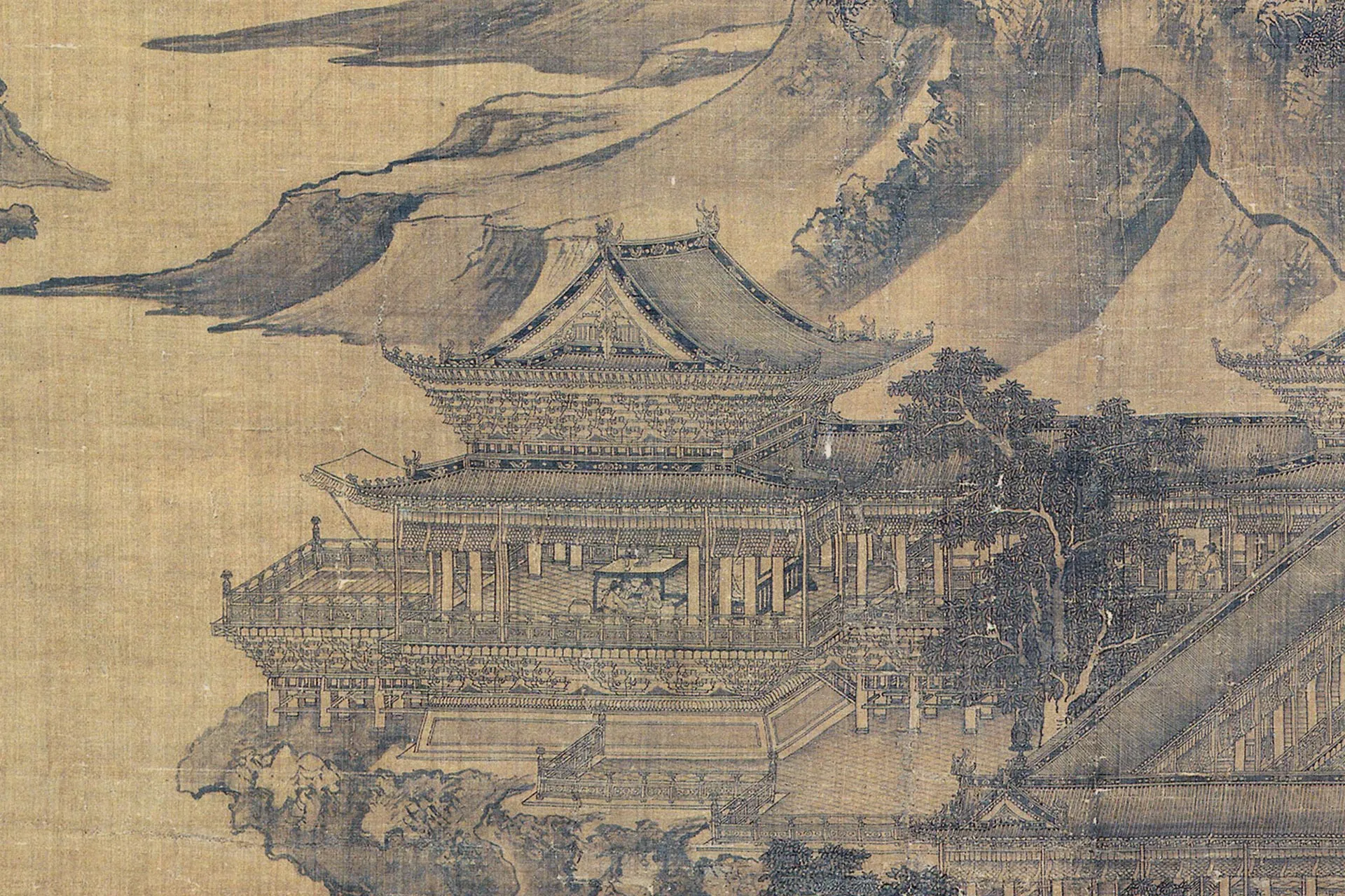 传郭忠恕山水楼阁画《明皇避暑宫图》局部-2