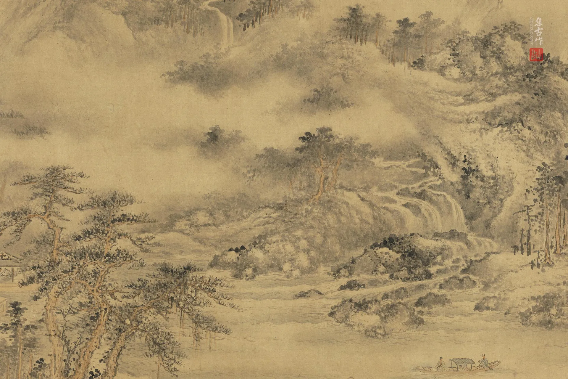 陆远山水画《仿巨然谿山无尽图》局部 (3)