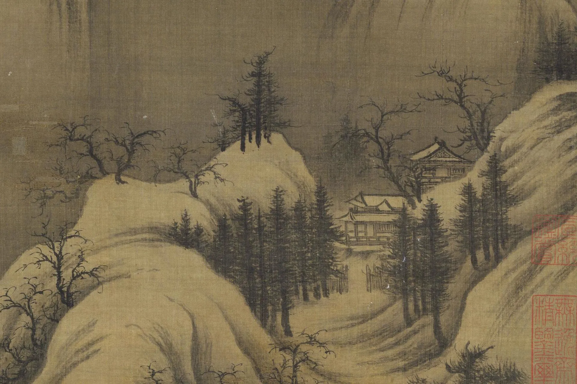传巨然冬景山水《雪图》局部 (2)