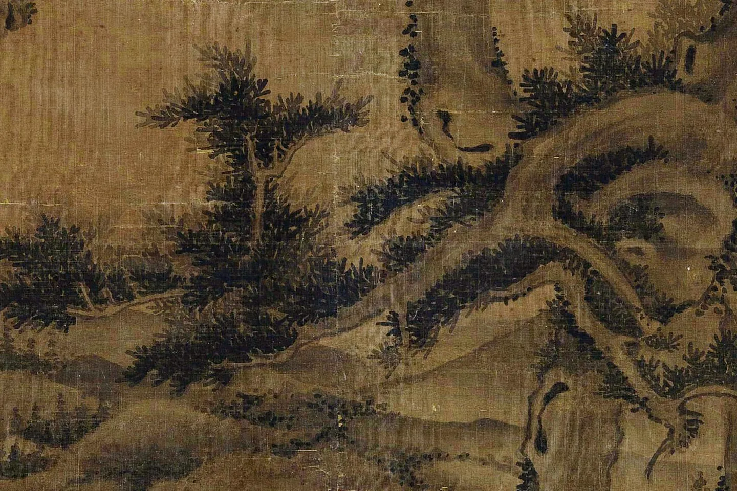 元吴镇双桧平远图局部 (1)