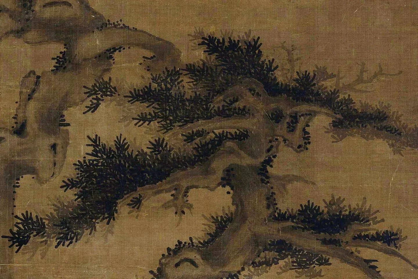 元吴镇双桧平远图局部 (2)